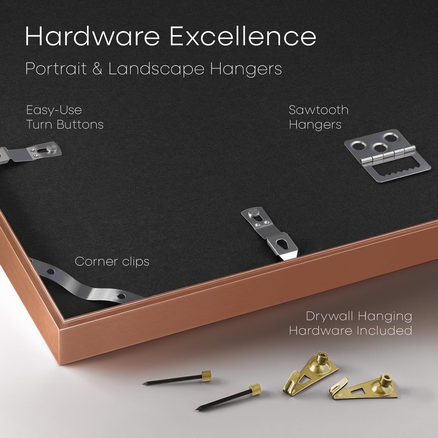 Homeforia 12x18 Picture Frame Rose Gold, High End Metal 12x18 Poster Frames with Mat 8.5x11 in Photo, 12 x 18 Rose Gold Frame Matted to 8.5 by 11 Print, 18x12 Frame, Tempered Glass, Wall Kit, Set of 1