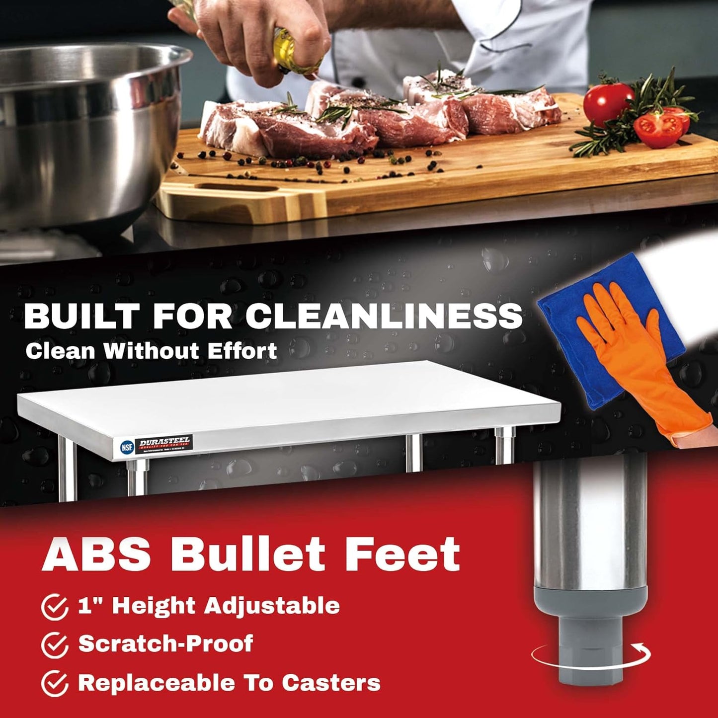 DuraSteel 24x72 Stainless Steel Work Table - NSF Commercial Prep Metal Table - Outdoor Pizza Oven Stand w/Under Shelf - Kitchen Island Laundry Utility Garage Microwave Stand Rolling Storage Cart Vevor