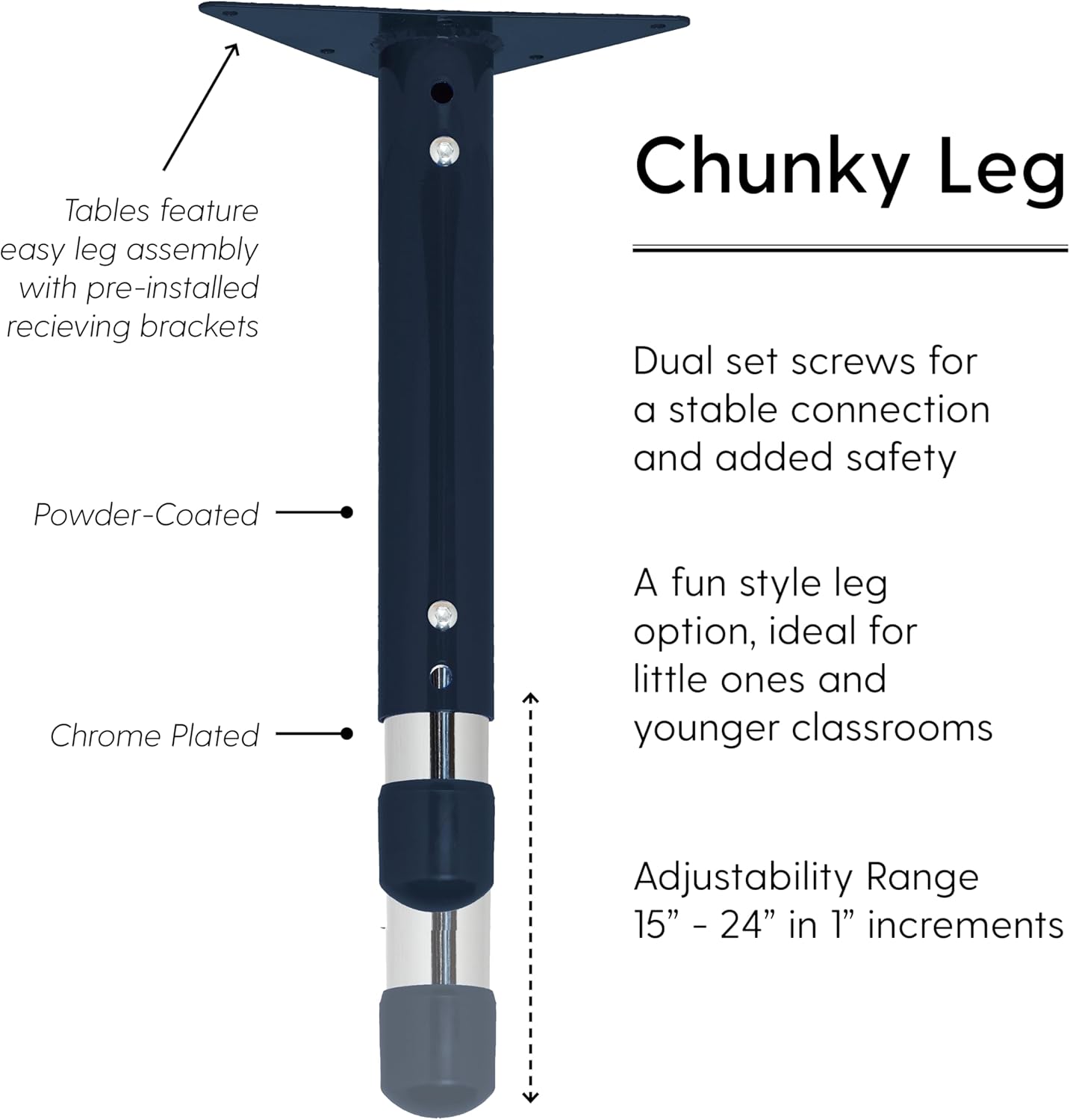 FDP Rectangle Activity School and Kids Classroom Table (24 x 48 inch), Toddler Legs, Adjustable Height 15-24 inches - Maple Top and Navy Edge