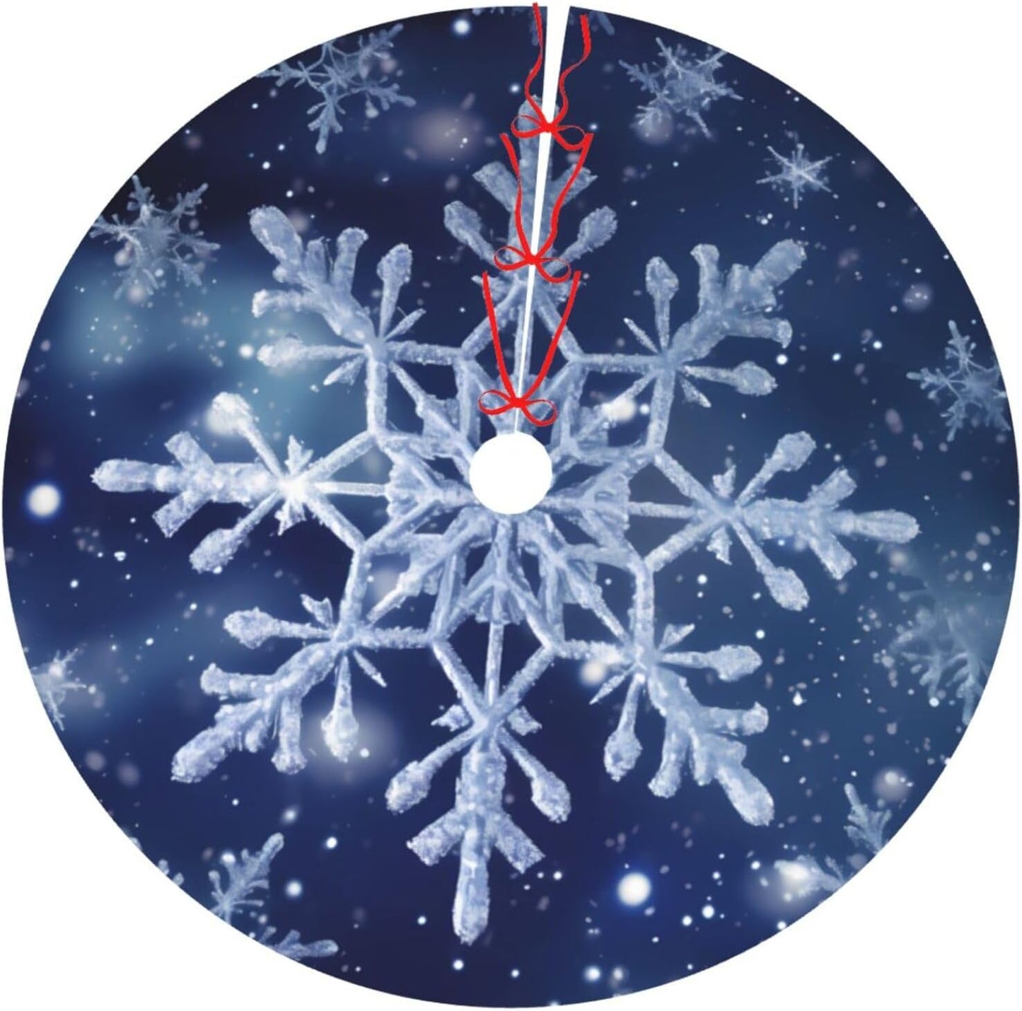 36" Blue Snowflakes Christmas Tree Skirt, Tree Mat Base Cover for Xmas Festive Holiday Party Decoration Ornaments