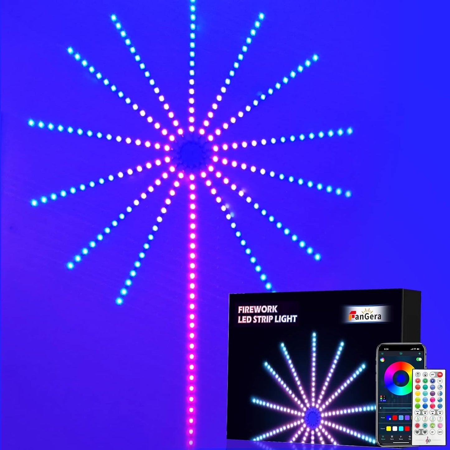 Firework LED Lights, 14pcs Firework LED Strip Lights, DC 5V Smart RGBIC Dream Color Changing Fireworks Lights, APP and Remote Control, Music Sound Sync Strip Light for Bedroom, Party, Festival
