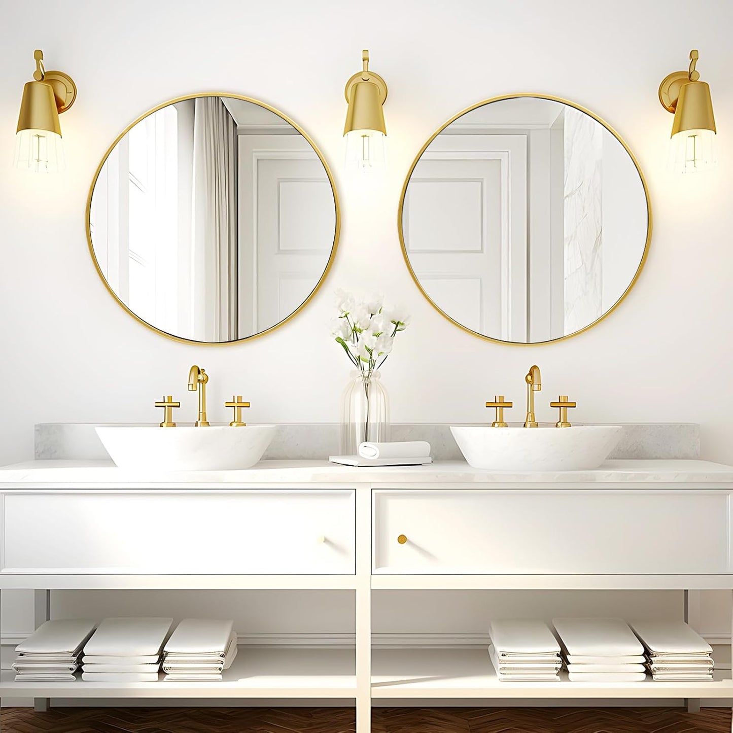 Fabuday Circle Gold Mirror for Wall 32 Inch - Large Bathroom Round Mirror with Matte Metal Frame, Entryway, Living Room, Hallyway, Bedroom Big Circular Mirrors