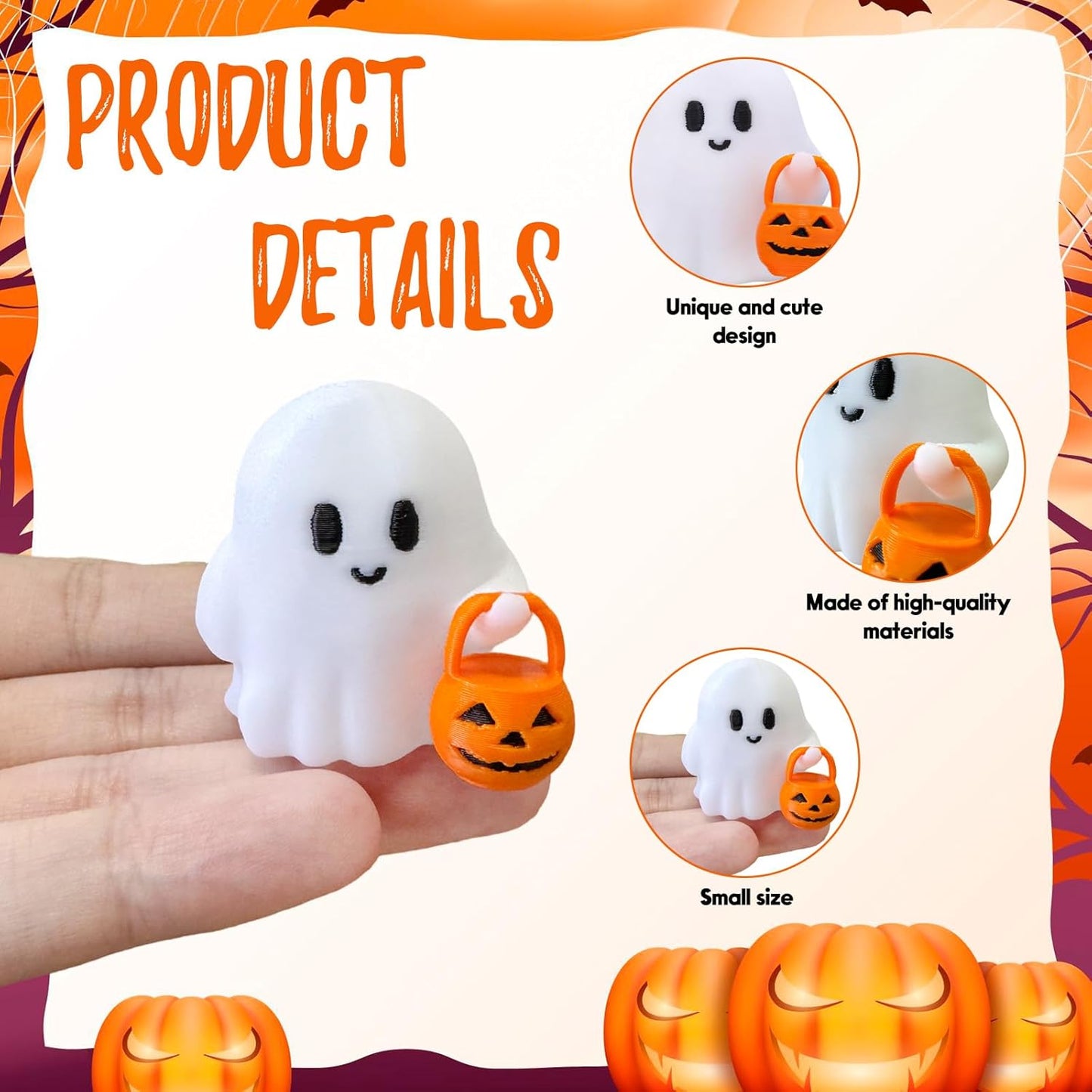 Halloween Ghost Figurines Resin Halloween Table Decorations Cartoon White Spooky Carrying Pumpkin Statue Small Mini Little Ghost Figurine Holiday Table Centerpieces for Home Tabletop Decor