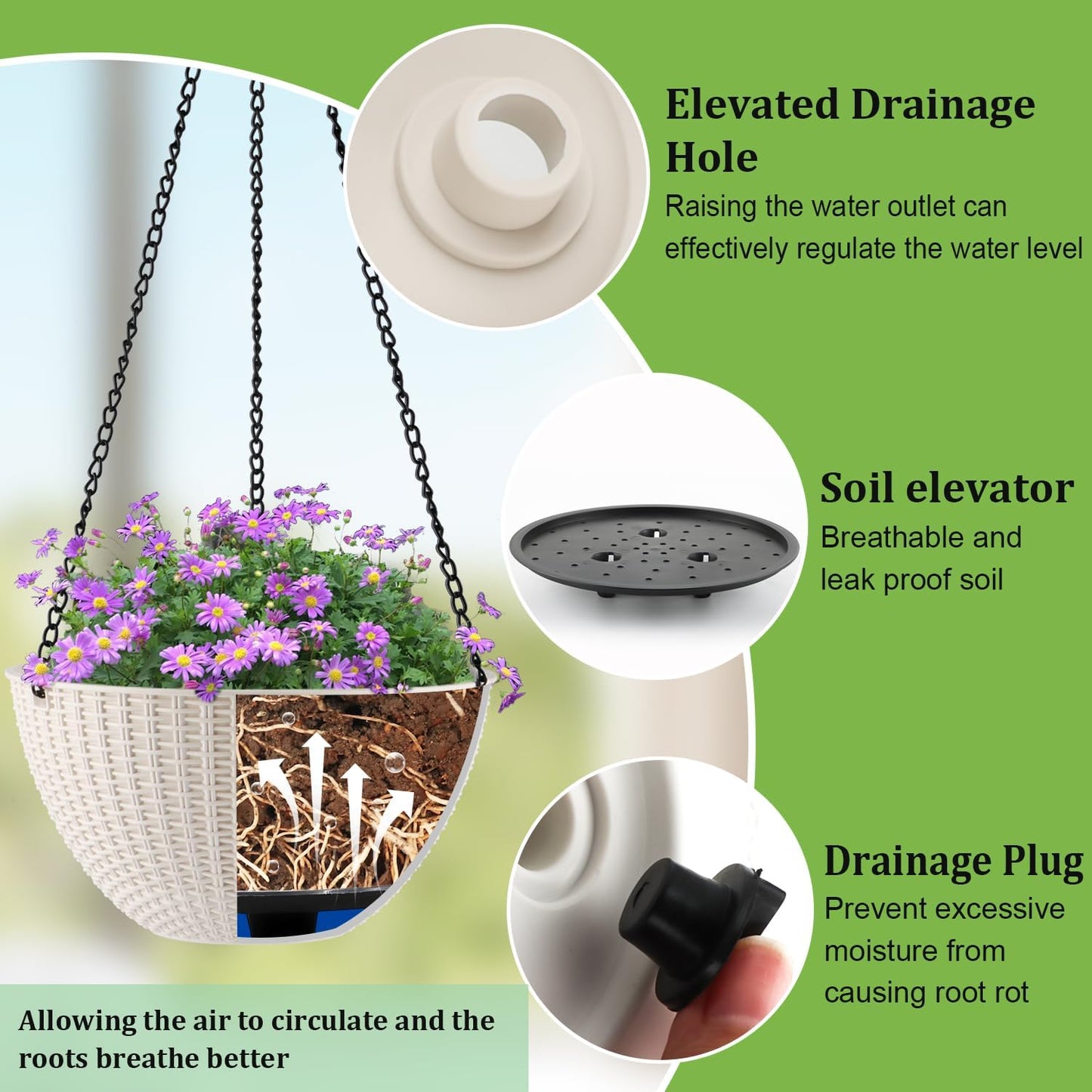 Hanging Planters for Indoor Outdoor Plants 8/10 Inch, 4 Packs Plant Hanger with Drainage Holes, Hanging Basket Flower Pot Perfect for Home, Office and Garden,White