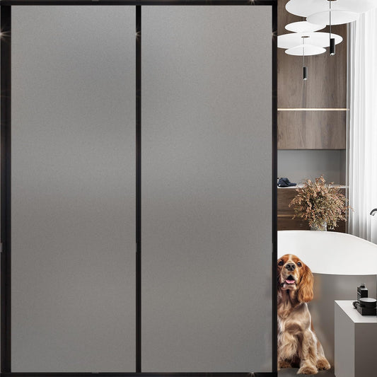 Frosted Glass Window Privacy Film Decorative, Bathroom Privacy Film for Glass Windows Cover, Static Cling, Removable, Reusable, Anti-UV, Anti-Glare, Heat Blocking,Gray,17.5X196.9Inch