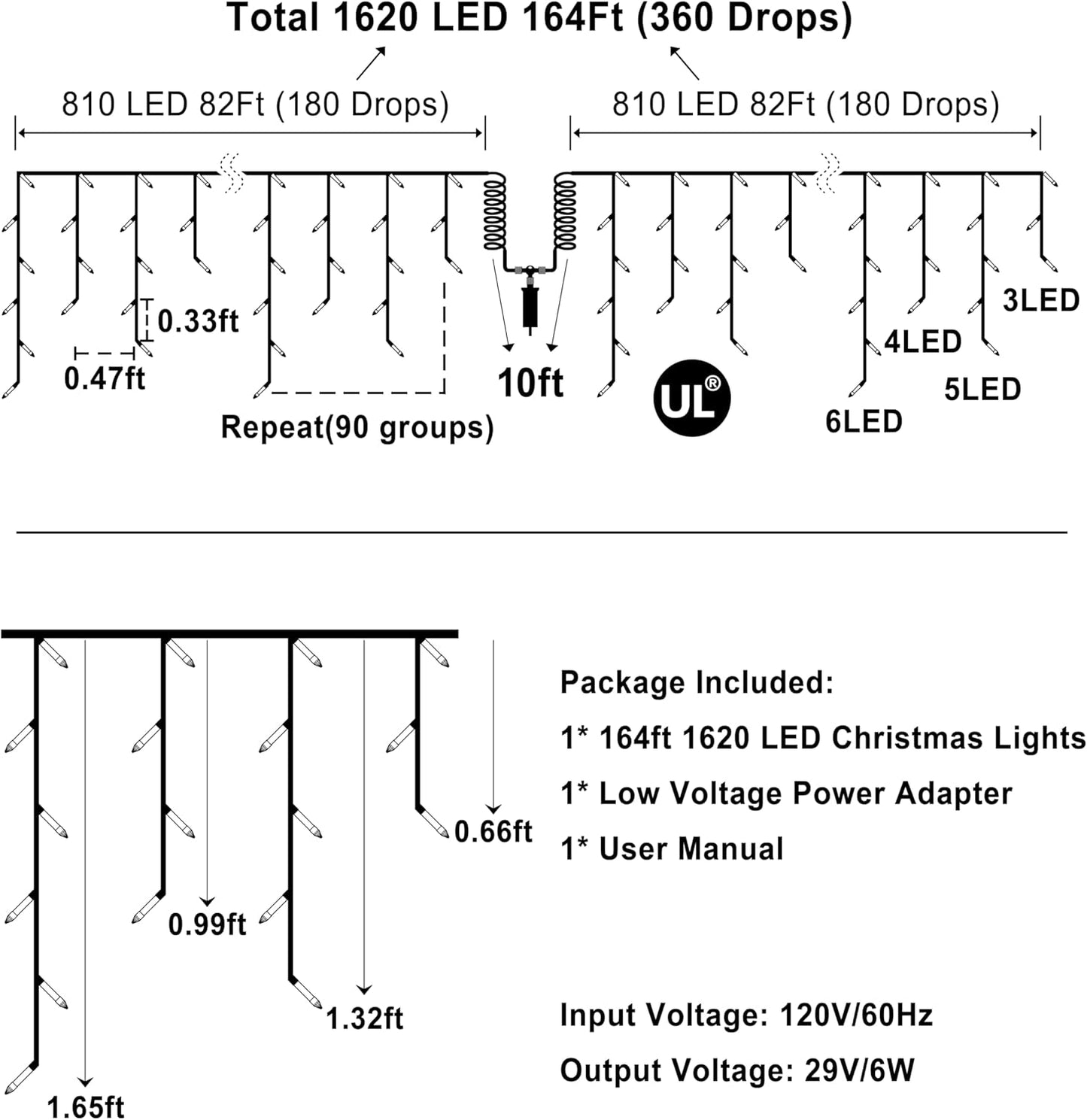 1620 LED 164ft Christmas Icicle Lights Outdoor,8 Modes Fairy Curtain Icicle String Lights with 360 Drops,XKSQ Twinkly Lights Plug in Timer Memory for Holiday Wedding Party (Warm White)
