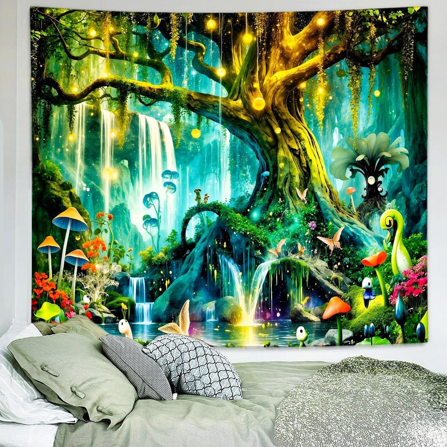 Delur Magical Forest Tapestry Fantasy Tree of Life Enchanted Fairy Tale Forest Tapestry Mystical Psychedelic Nature Landscape Wall Hanging Headboard for Bedroom Living Room Home Decor (51.2" x 59.1")