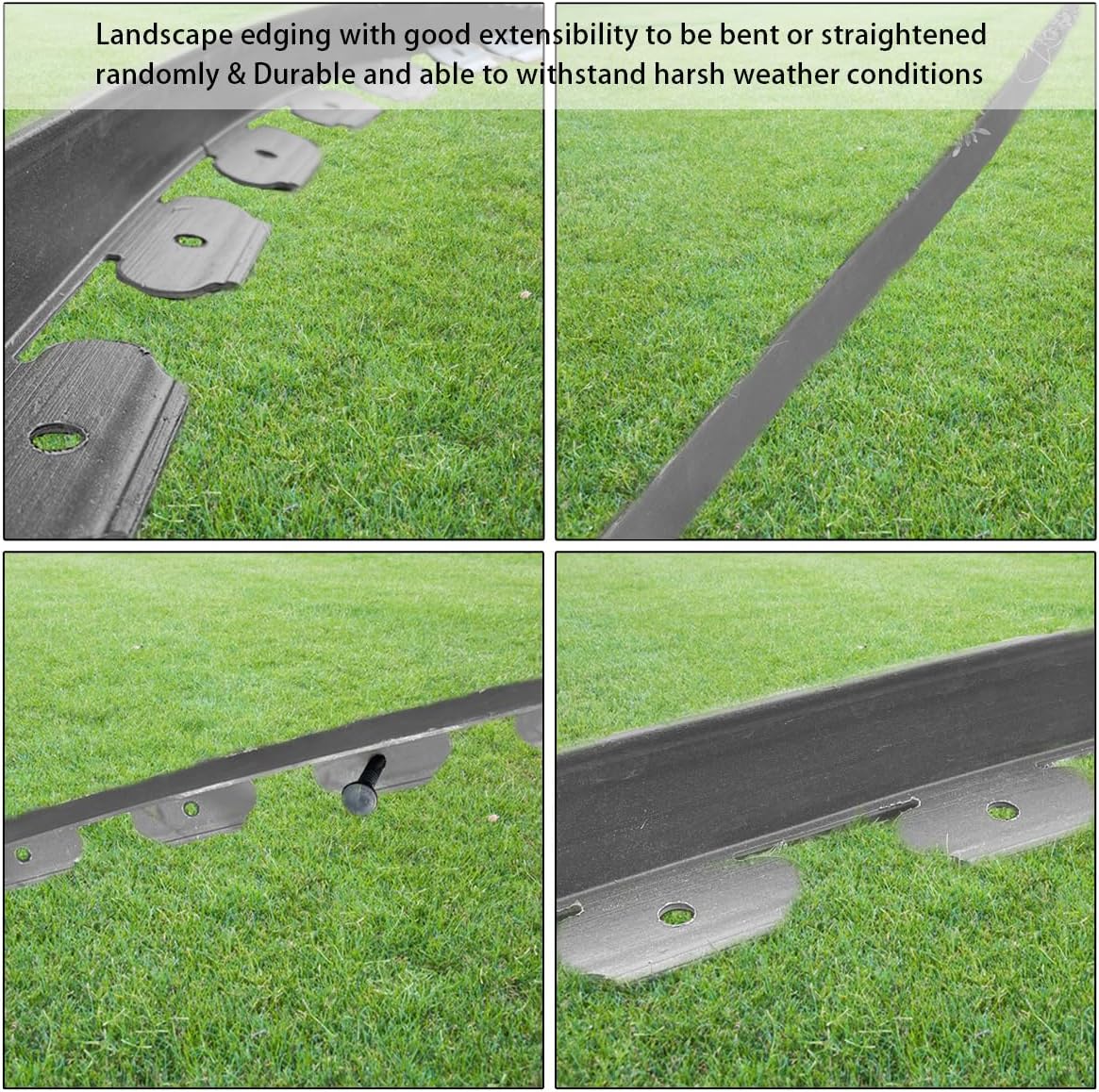 33FT Landscape Edging, 4 in Tall Garden Edging Borders with 30 Spikes,Flexible Lawn Edging Kit Plastic Mini Fence Borders for Grass Flower Beds, Pavement,Yard -Grey