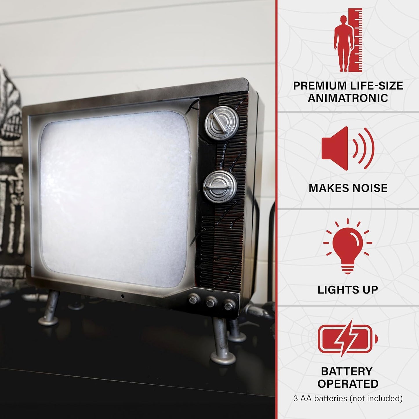 Haunted Hill Farm Haunted TV by Tekky, Battery-Operated, Motion Activated Animatronic Television with Sound Effects and Lights for Indoor or Covered Outdoor Creepy Halloween Decoration, 11" Haunted Tv