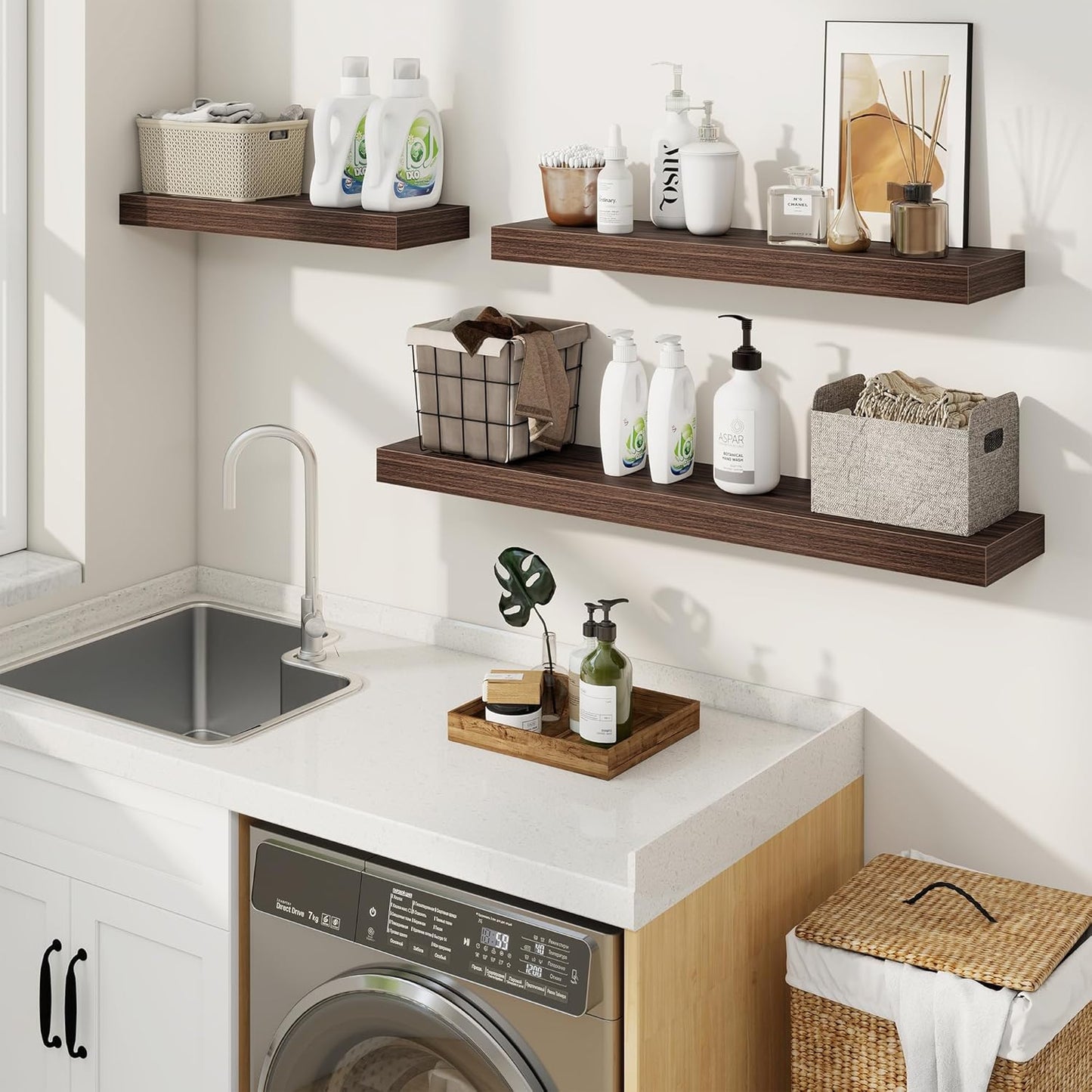 fuqing Floating Shelves for Wall, Bathroom Shelf Wall Mounted for Storage, Shelves with Invisible Bracket for Bedroom, Kitchen, Living Room, Farmhouse Small Book Shelf, 40 Inch Set of 2, Walnut