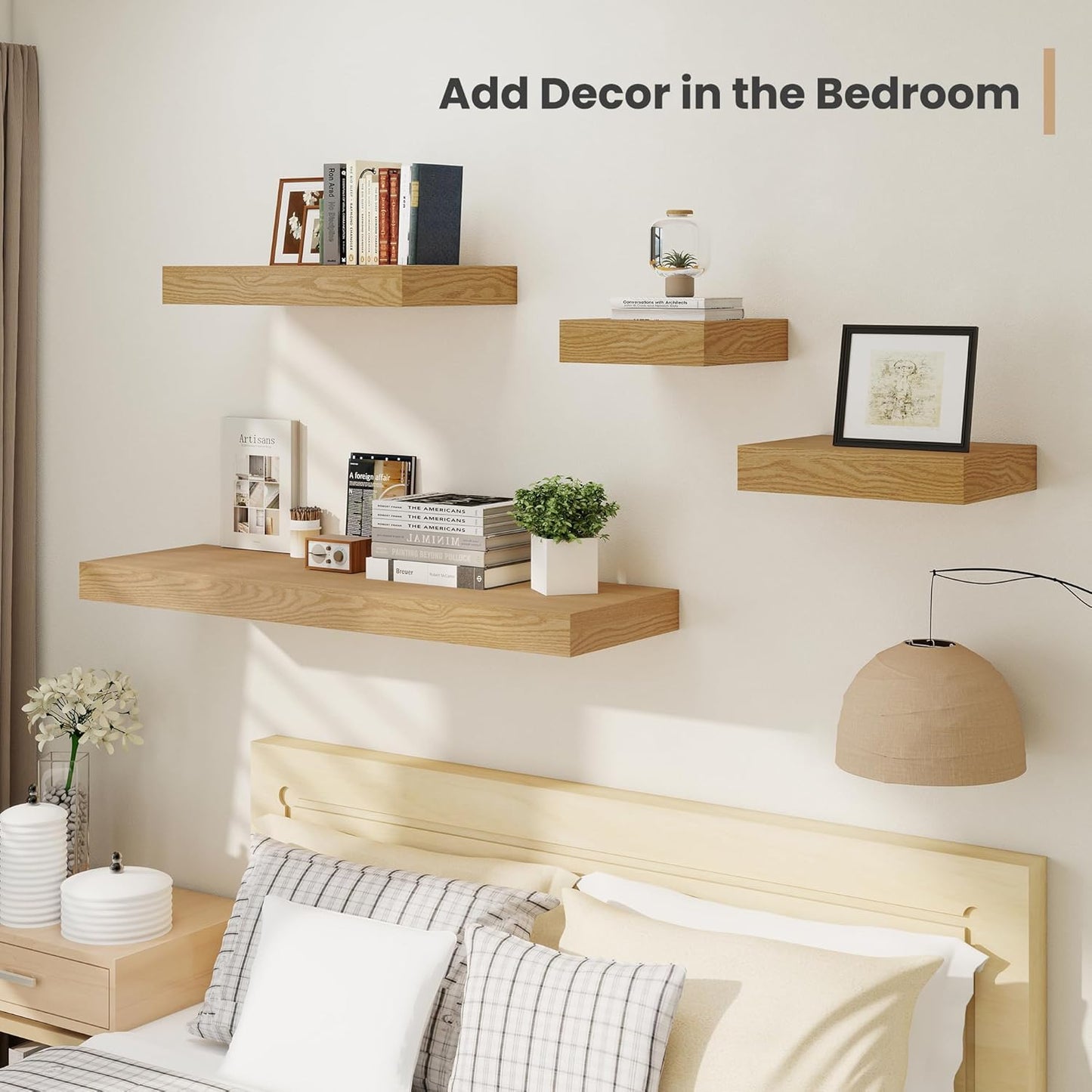 Heimlove 12 Inch Deep Floating Shelves, 16 x 12 inches Long Wall Shelf, Large Extra Display Shelf & Storage Shelf, Rustic Wood Wall Shelves for Fireplace Mantel, Oak - 2Pack