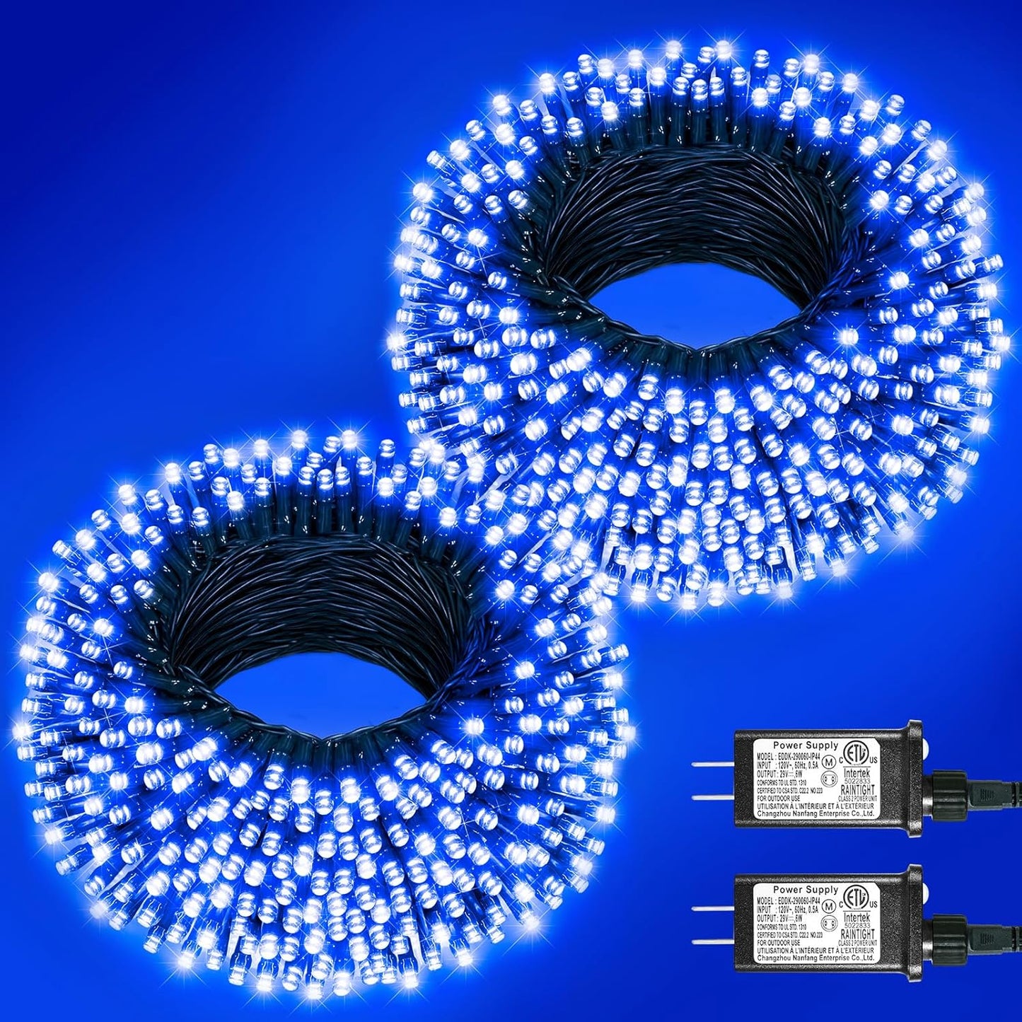 2 Pack Christmas Lights Outdoor, Total 200FT 600LED Christmas Tree Lights with 8 Modes Waterproof, Green Wire String Twinkle Lights for Indoor Home Garden Xmas Party Holiday Decorations, Blue