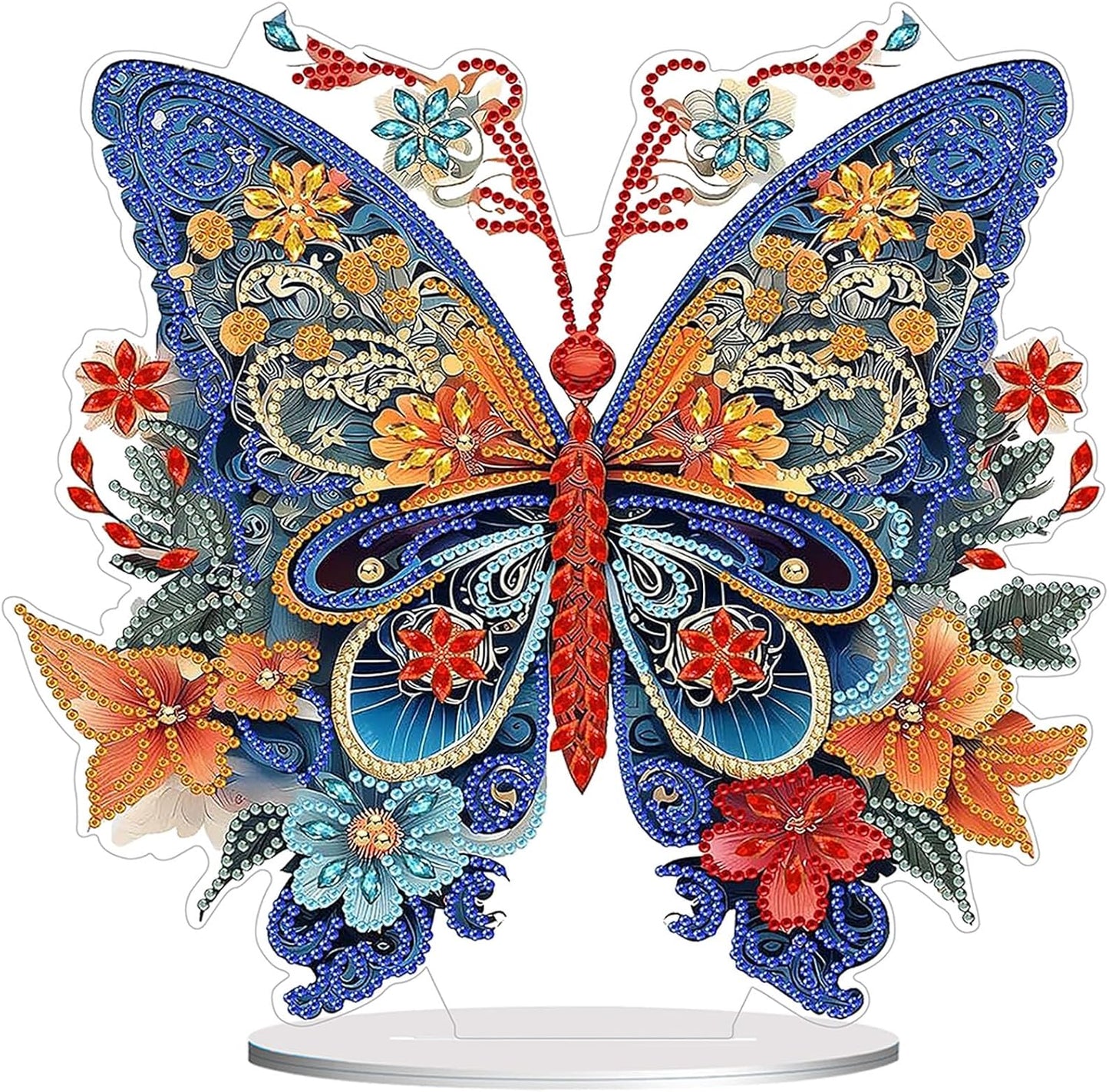 Diamond Painting Kits for Adults Beginners, 5D Full Drill Flowers and Butterfly Crystal Art Desktop Ornament, DIY Single Sided Home Office Desk Decor, Creative Craft Gift Set with Tools