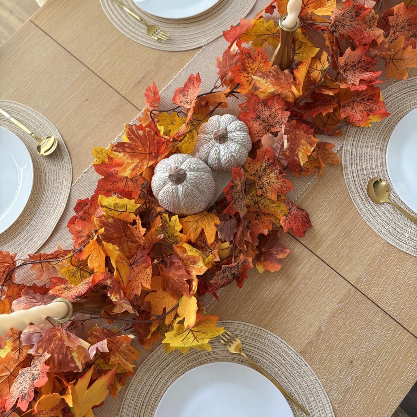 CQURE 40 Pack Fall Leaf Garland, Total 236Ft Artificial Fall Vines Autumn Garland Fall Maple Leaves Thanksgiving Decor for Home Wedding Fireplace Party