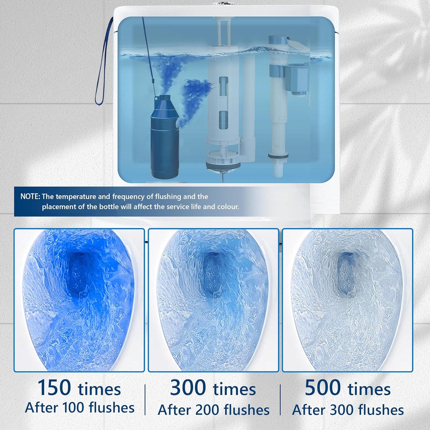 Toilet Bowl Cleaner Bottle, Automatic Toilet Bowl Cleaner Tablets in Bottle, Easy to Use, Long-Lasting Effect Toilet Cleaners Drop in Tank, Blue, 2 Bottles