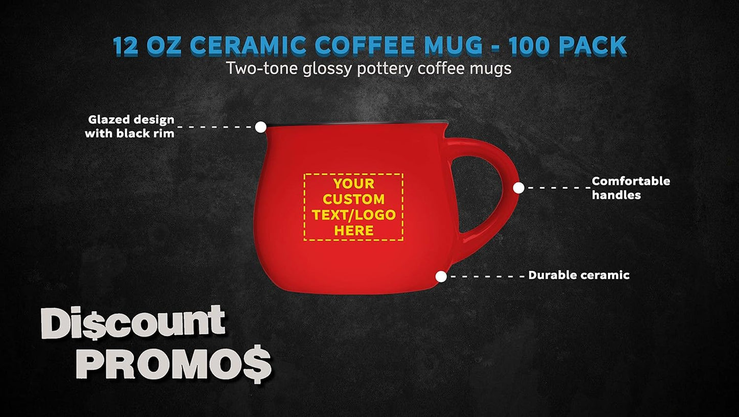 Custom Glazed Campfire Coffee Mugs 12 oz. Set of 100, Personalized Bulk Pack - Perfect for Coffee, Tea, Espresso, Hot Cocoa, Other Beverages - Red