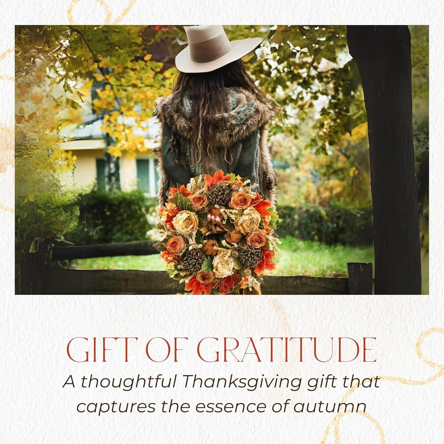 22" Fall Harvest Mixed Wreath - Premium Handcraft Fall Wreaths for Front Door | Perfect for Autumn & Thanksgiving Decor