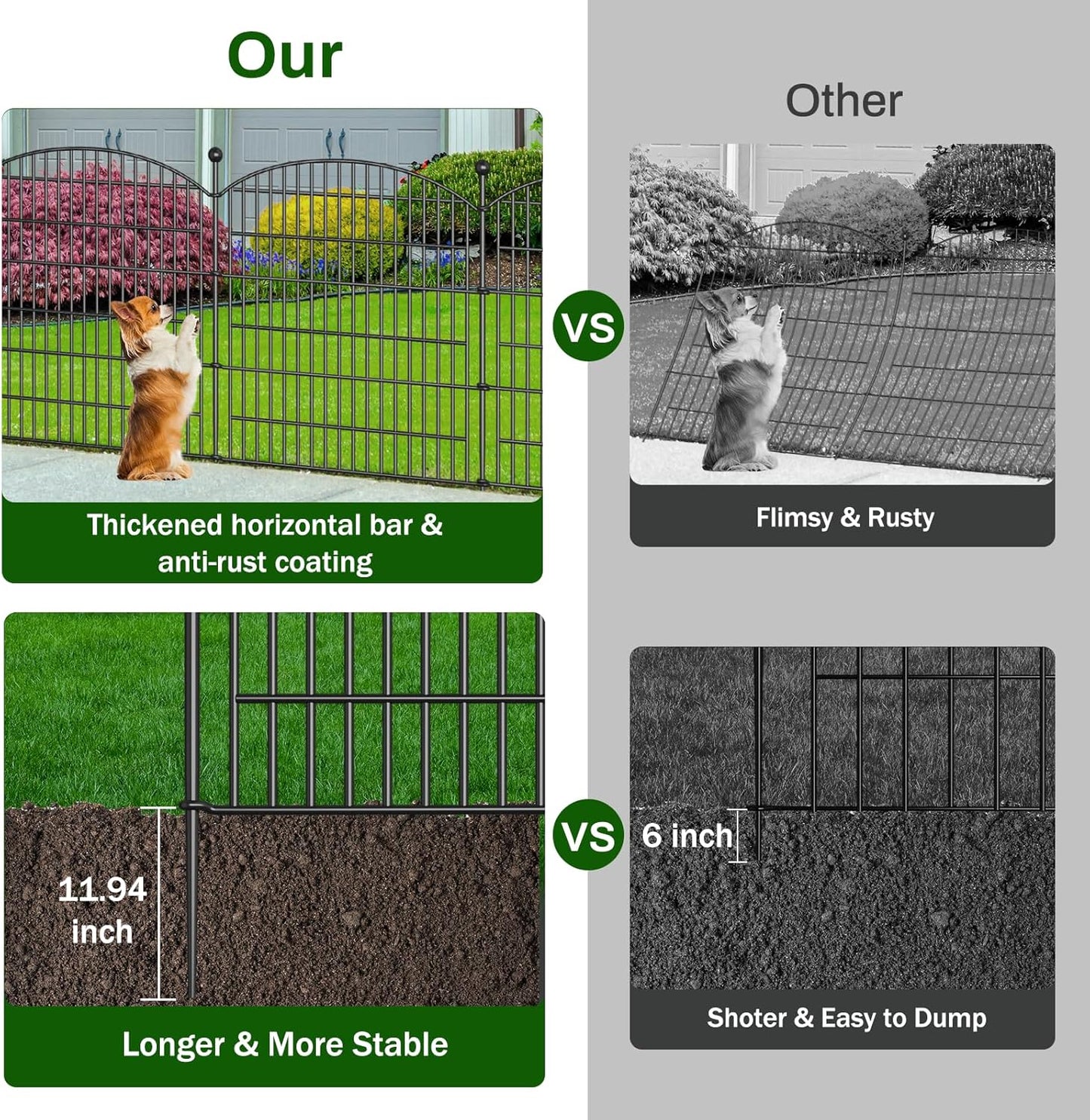 Decorative Garden Fence with Gate, 5 Panels - 32 in (H) x 11.8 ft (L) No Dig Dog Fence Outdoor for Yard, Rustproof Tall Garden Fencecing Panels, Animal Barrier Suitable for Yard Border, Patio