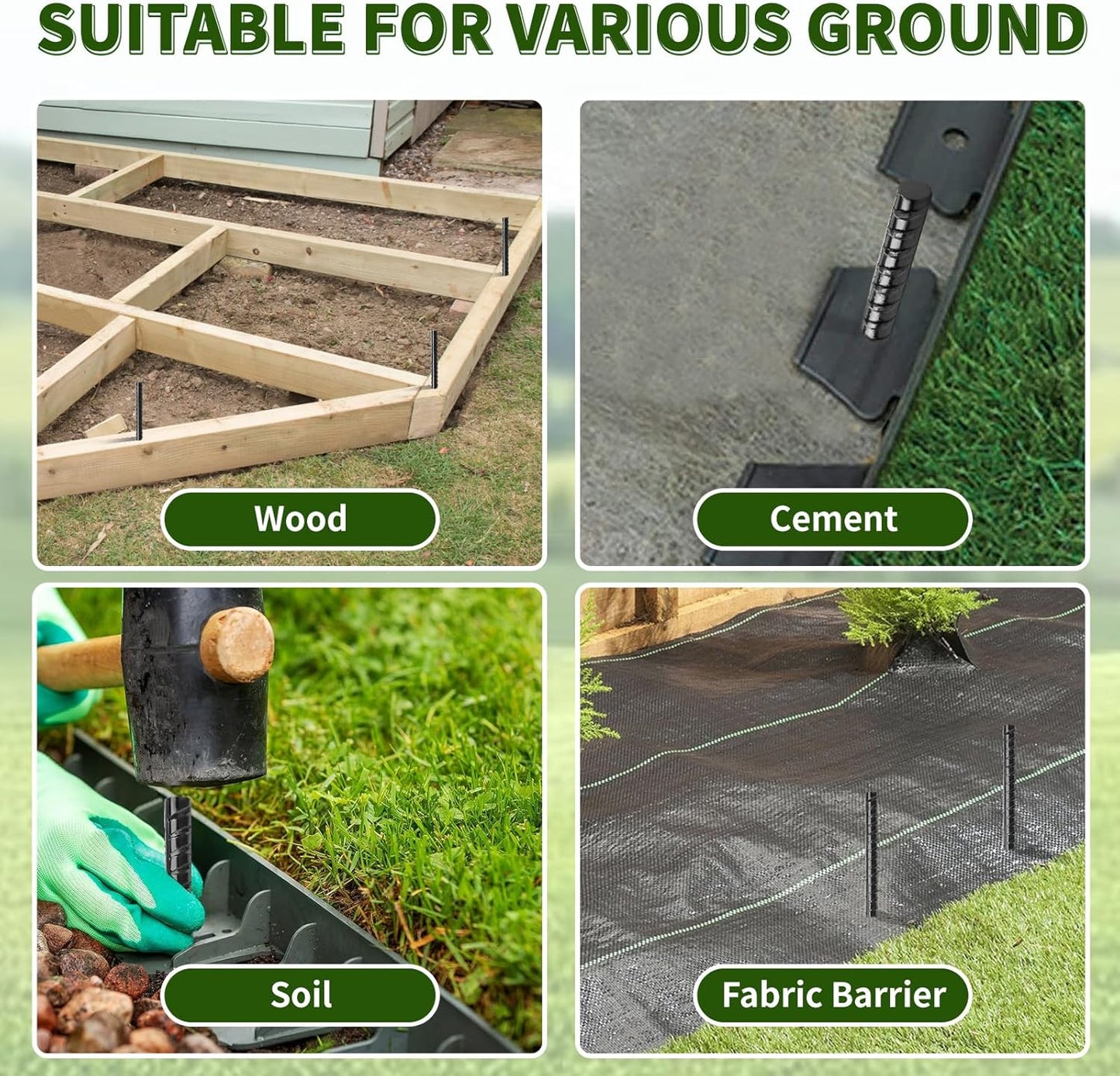 16 inches Ground Rebar Stakes (16 pcs) Heavy Duty Metal Spikes for Concrete Timber Garden Plant, Long Straight Steel Stakes for Tent, 3/8" Thickness Ground Anchors with Chisel Point End, Black