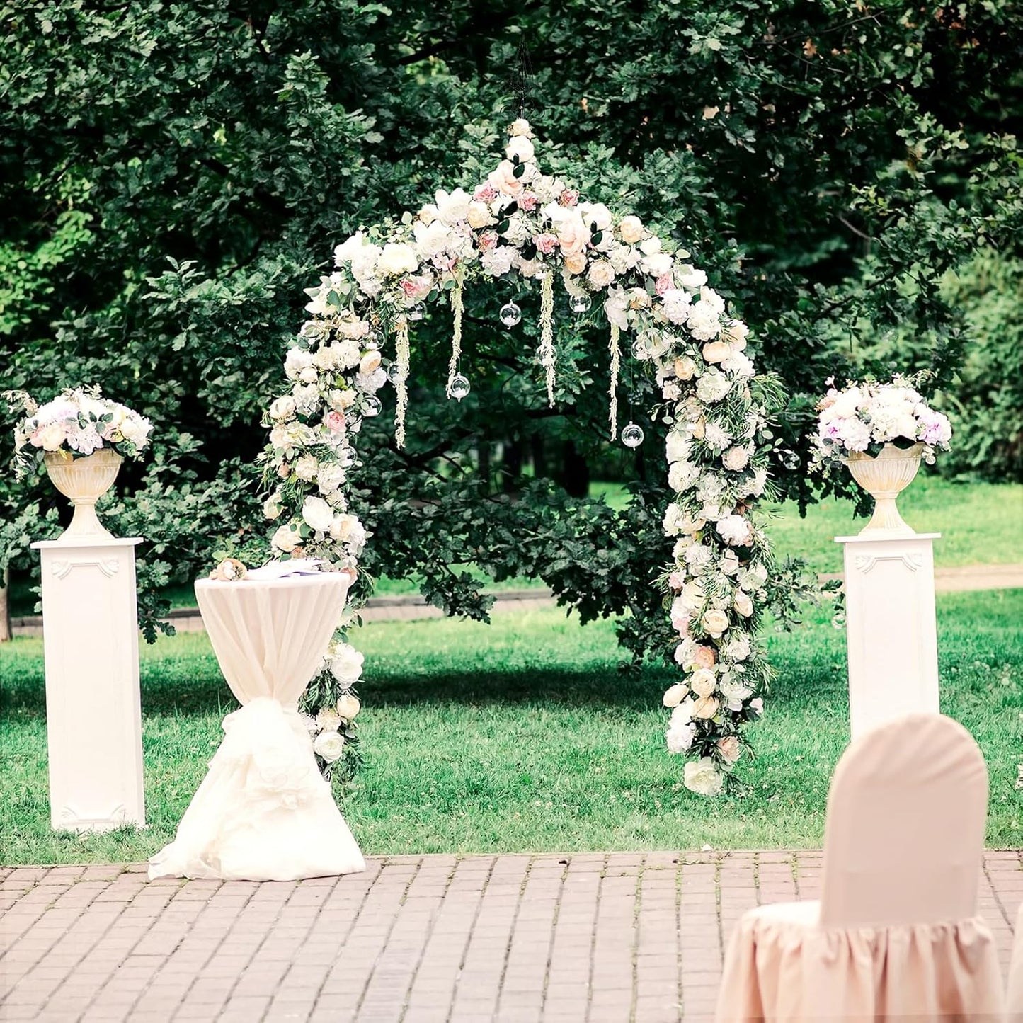 DOEWORKS Wedding Arch Stand, Party Show Backdrop Arch Frame, Garden Metal Arbor, 8'4'' High x 4'7'' Wide, Dark Green.