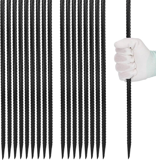 16 inches Rebar Stakes 18-Pack Heavy Duty Ground Stakes Rebar Spikes Garden Stakes Metal Steel Stake for Concrete and Timber Straight Black