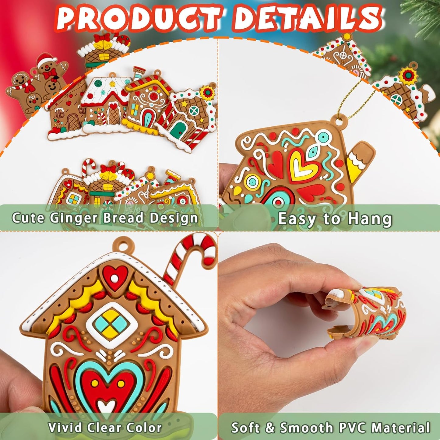 Gingerbread House Ornaments Christmas Tree Decoration - 24pcs Gingerbread House Christmas Decorations Hanging Ornaments for Holiday Xmas Tree Home Decor