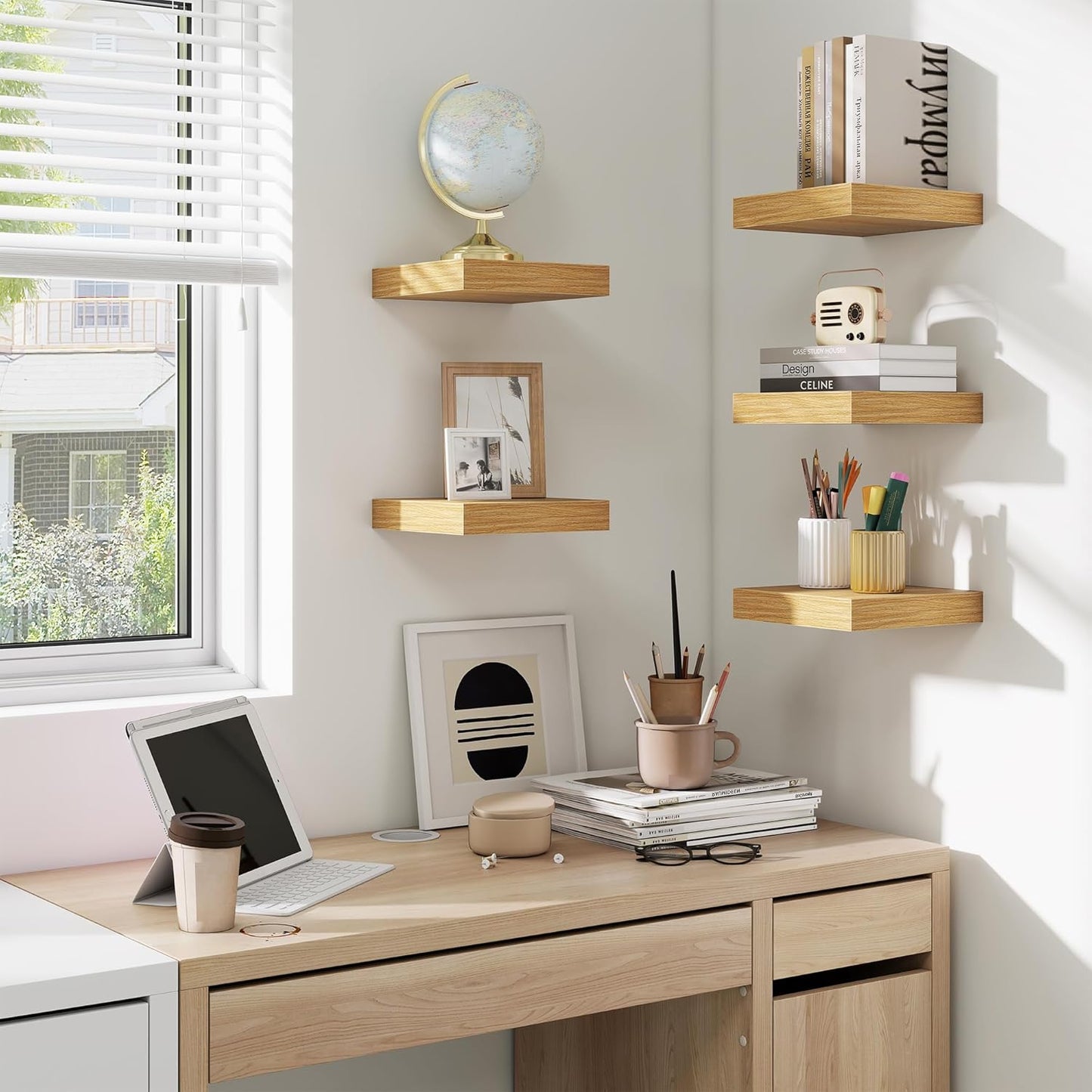 fuqing Floating Shelves for Wall, Bathroom Shelf Wall Mounted for Storage, Shelves with Invisible Bracket for Bedroom, Kitchen, Living Room, Farmhouse Small Book Shelf, 6.5 Inch Set of 3, Oak