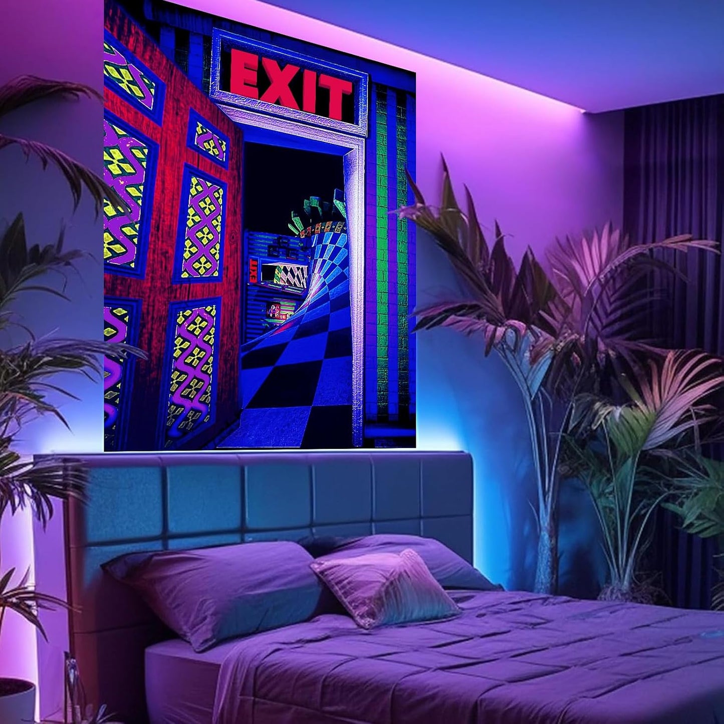 3D Exit Blacklight Tapestry Wall Decor for Men Bedroom, Trippy 3D Illusion Glow in the Dark Wall Hanging Backdrop for Men Guys Game Room, UV Reactive 3D Poster for Living Room Dorm 51x60 Inches