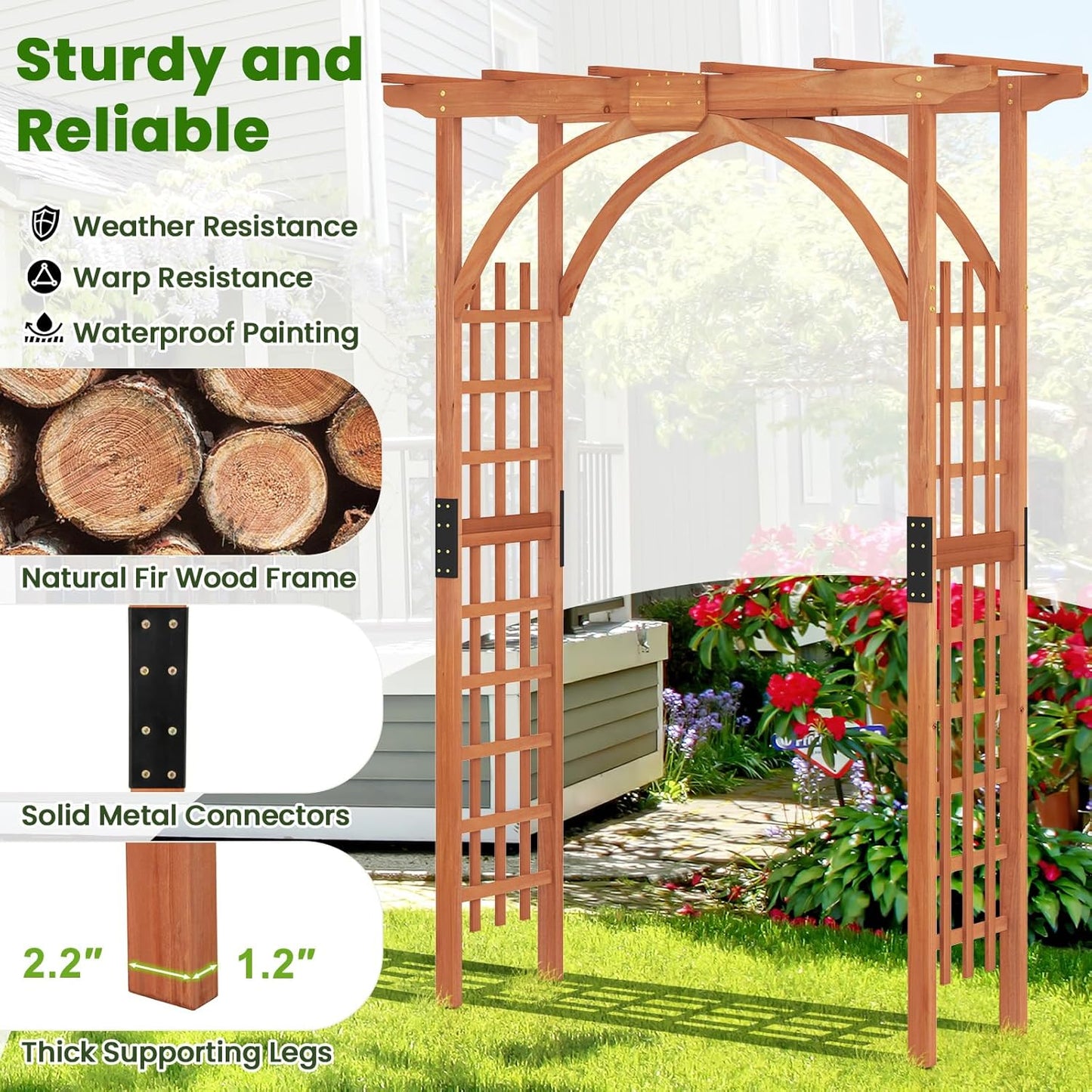 Giantex 85inch Wooden Garden Arch Wedding Arch for Ceremony, Garden Arbor Trellis for Climbing Plants Vines, Easy Assembly, Outdoor Flower Arches Wedding Arbor for Bridal Party