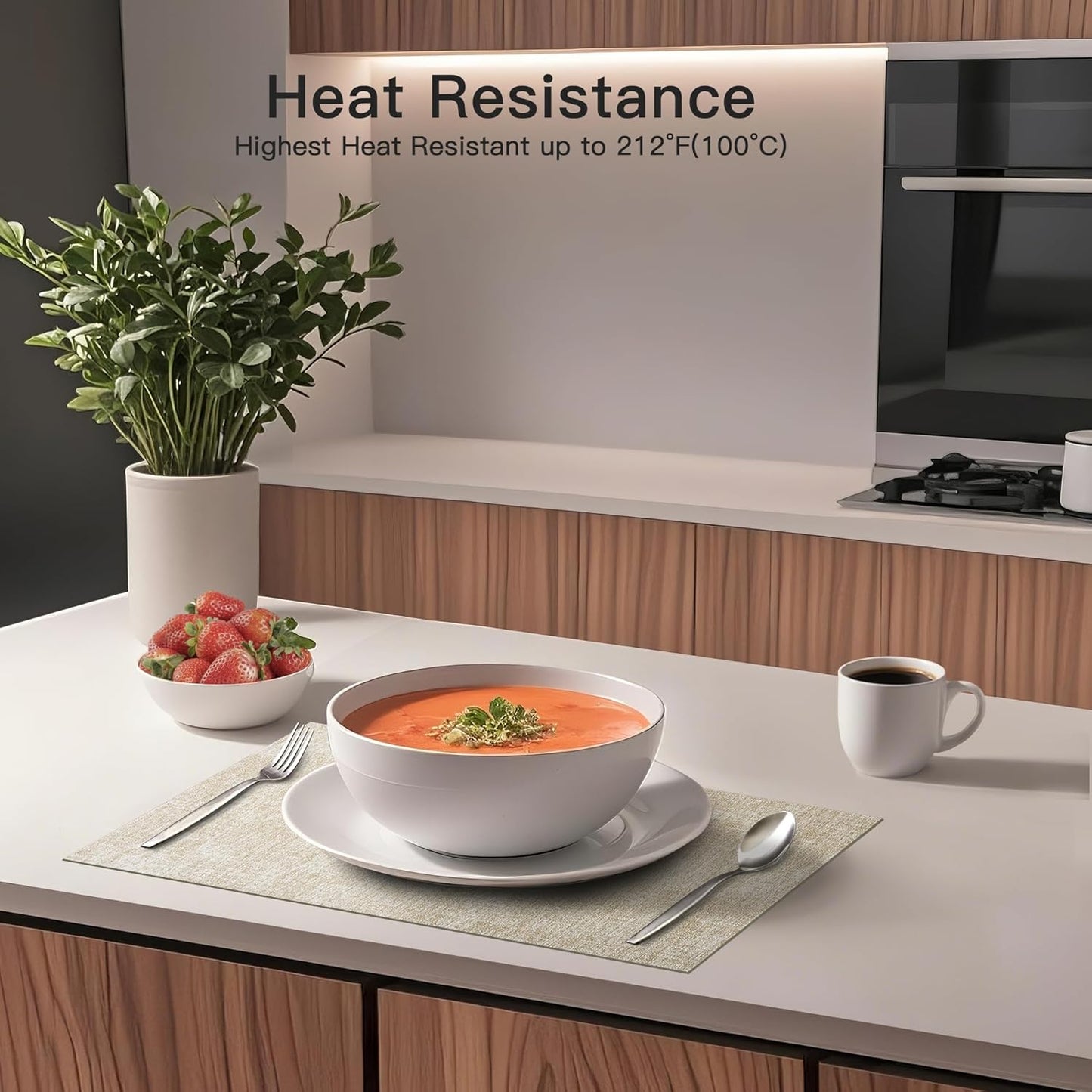 DOLOPL Placemats Set of 12, Reversible Wipeable & Heat Resistant Place Mats, Modern Faux Leather Table Mats for Kitchen, Neutral Waterproof Tablemats for Dining Table Decor, Wedding, Party(Beige)