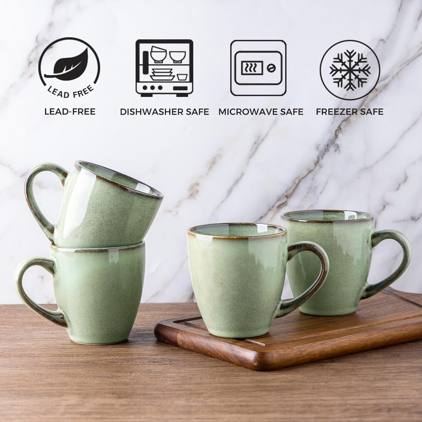 GBHOME Ceramic Coffee Mugs Set of 6, 12oz Stoneware Coffee Mugs Set For Dad Mom Women MEN, Light Weight Coffee Cups for Latte/Tea/Beer/Hot Cocoa, Dishwasher & Microwave Safe, Pastel Green