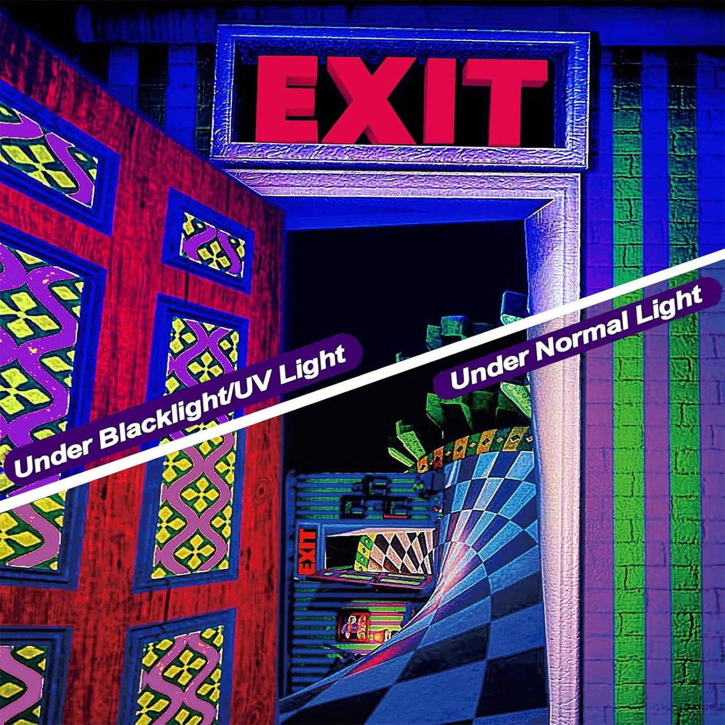 3D Exit Blacklight Tapestry Wall Decor for Men Bedroom, Trippy 3D Illusion Glow in the Dark Wall Hanging Backdrop for Men Guys Game Room, UV Reactive 3D Poster for Living Room Dorm 60x79 Inches