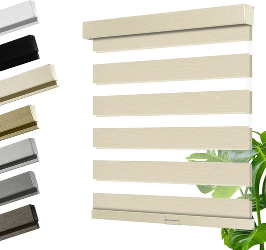 Cordless Zebra Blinds for Windows, Blackout Interior Blinds,Easy to Install,UV Protection,for Offices and Home,Custom Roller Shades, Mousse Beige,41" W x 88" H