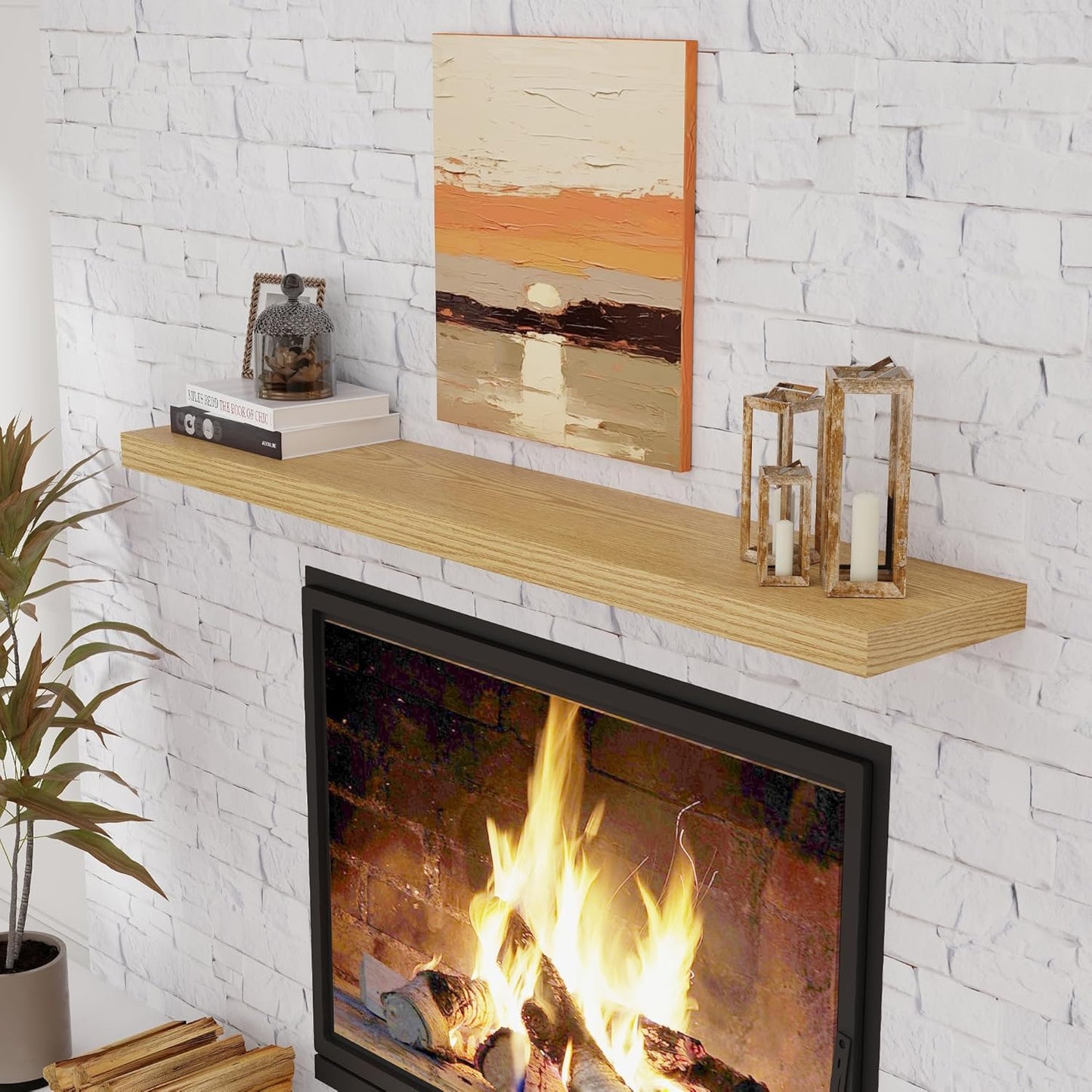 Floating Shelves 55 Inch Long, 55"W x 9"D Wall Shelf Invisible Bracket, 9 Inch Deep Floating Shelf for Wall, Rustic Wooden Shelves for Living Room, Kitchem, Bedroom, Oak Color, Set of 1