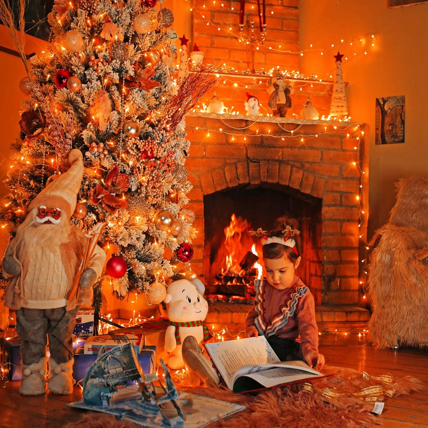 120 LED Orange Halloween Lights, 40 FT Halloween Lights Outdoor Clear Wire with 8 Modes, Plug in Waterproof Orange Fairy String Light for Indoor Christmas Halloween Thanksgiving Decorations