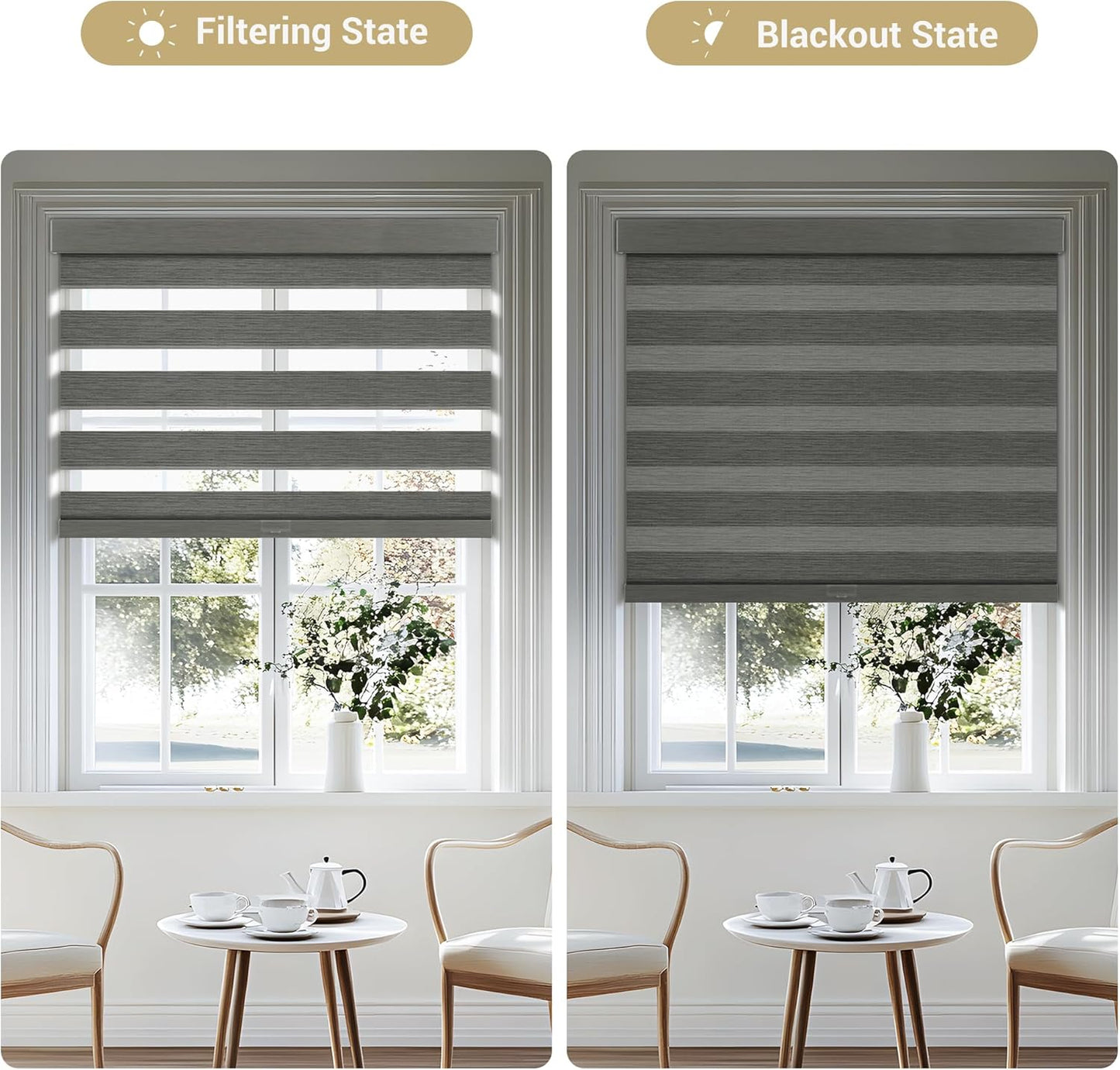 Cordless Zebra Blinds for Windows, Blackout Interior Blinds,Easy to Install,UV Protection,for Offices and Home,Custom Roller Shades, Mousse Grey,77" W x 88" H