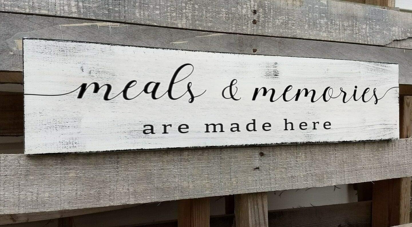 Farmhouse Kitchen Wall Decor,Meals and Memories are Made Here Sign, Rustic Wood Kitchen Signs Dinning Room Wall Decor (Meal) 6x16 Inch
