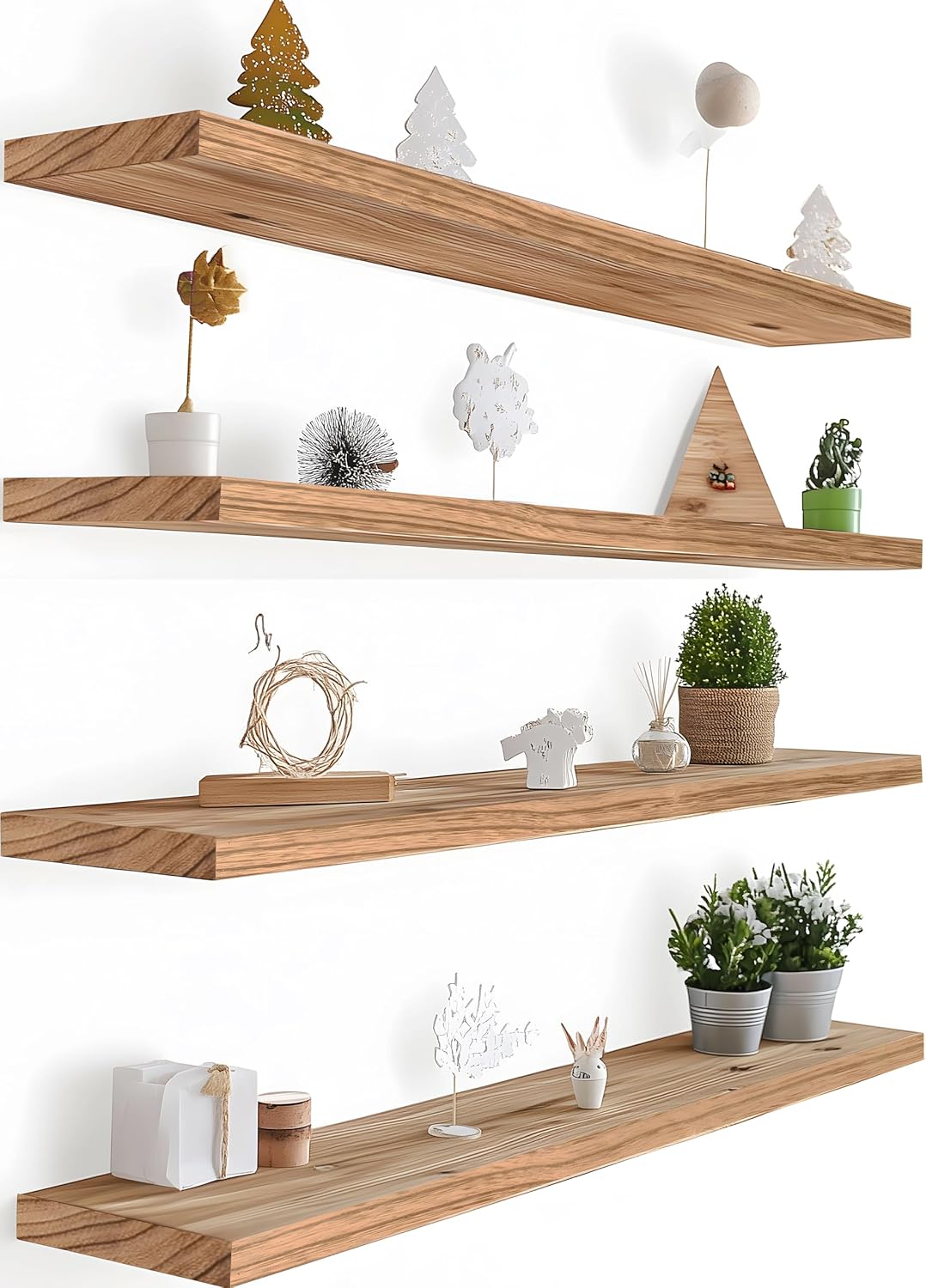 36 Inch Floating Shelves for Wall Rustic Light Wood Wall Shelves for Bedroom Set of 4