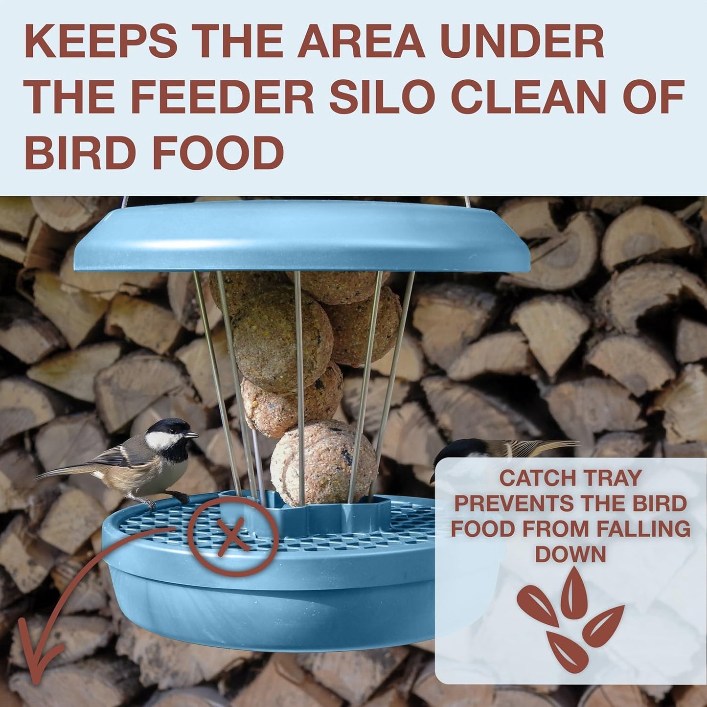 SWISSINNO No Mess Bird Feeder Lucerne Smart Birds for Fat Balls - Feed Birds, not mice & Rats! Robust & Reliable for Hanging - Made in EU - Light Blue