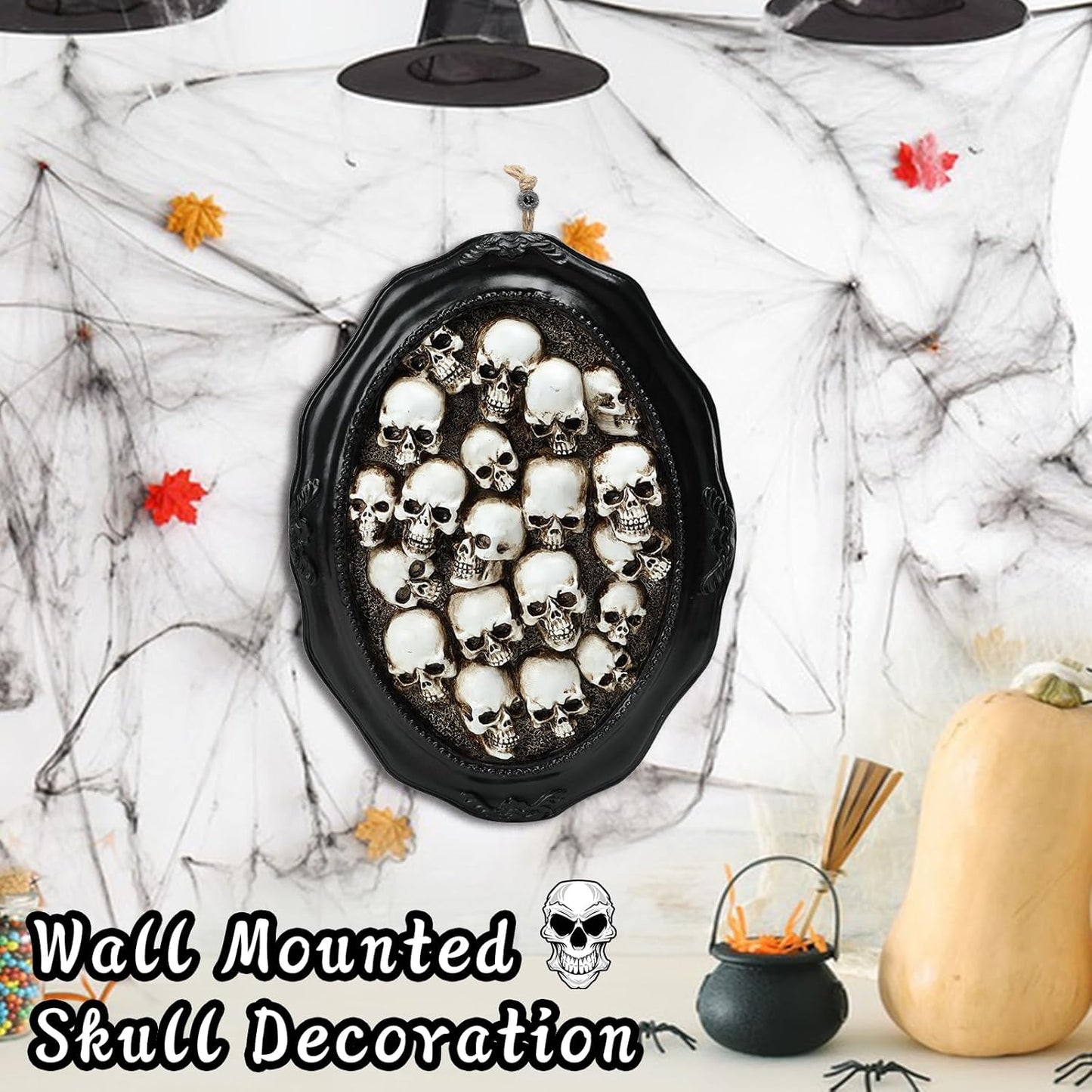 10.2" Halloween Skull Decorations, Gothic Skeleton Head Halloween Hanging Wall Decor, Resin Skull Sculptures for Halloween Indoor Outdoor Holiday Party Home Decoration