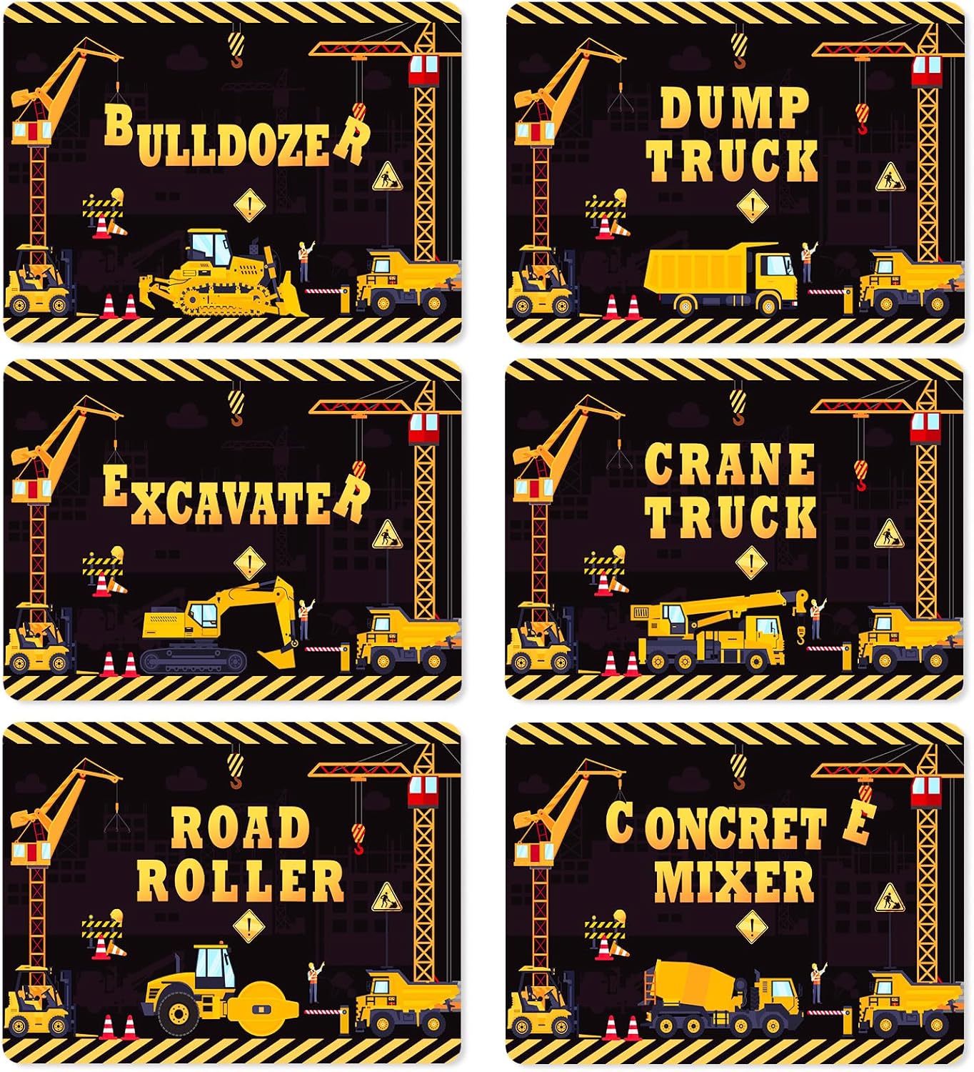 Construction Placemats Set of 6 Toddler Plastic Table Mats Dump Truck Place Mats Washable Vinyl Nursery Homeschool Table Decoration for Indoor Outdoor Party Kitchen Dining