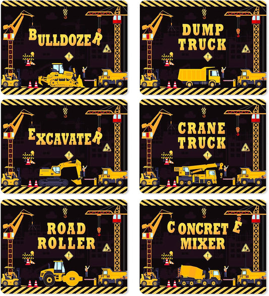 Construction Placemats Set of 6 Toddler Plastic Table Mats Dump Truck Place Mats Washable Vinyl Nursery Homeschool Table Decoration for Indoor Outdoor Party Kitchen Dining