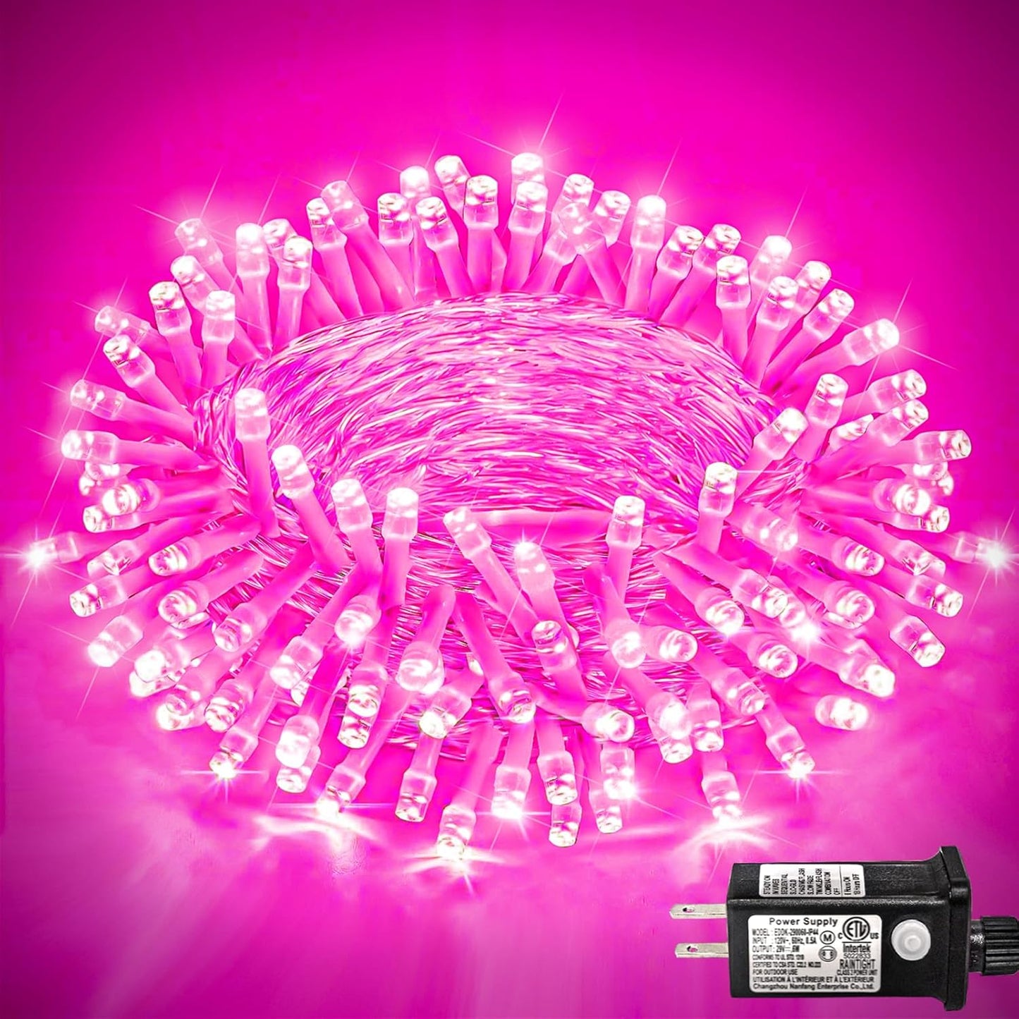 120 LED Pink Christmas Lights, 40ft Pink String Lights with 8 Modes Clear Wire Waterproof, Plug in Fairy String Light for Bedroom Valentines Day Christmas Decorations