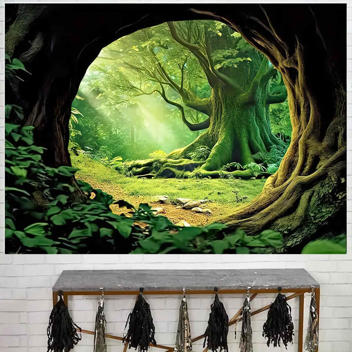 FENDROM Tree Cave Tapestry,Misty Forest Fairy Tale Wall Hanging Natural Jungle Sunshine Through Scenery Aesthetic tapestries for Living Room Bedroom Office Spring Decoration