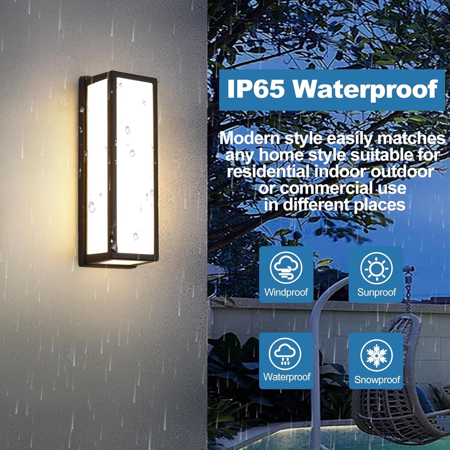 2-Pack Outdoor Wall Light LED 30W Aluminum - Black Modern Exterior Sconce,3000K Warm,Waterproof Rectangular Porch Wall Mount Lighting Brightens to Patio,Garage,Front Door