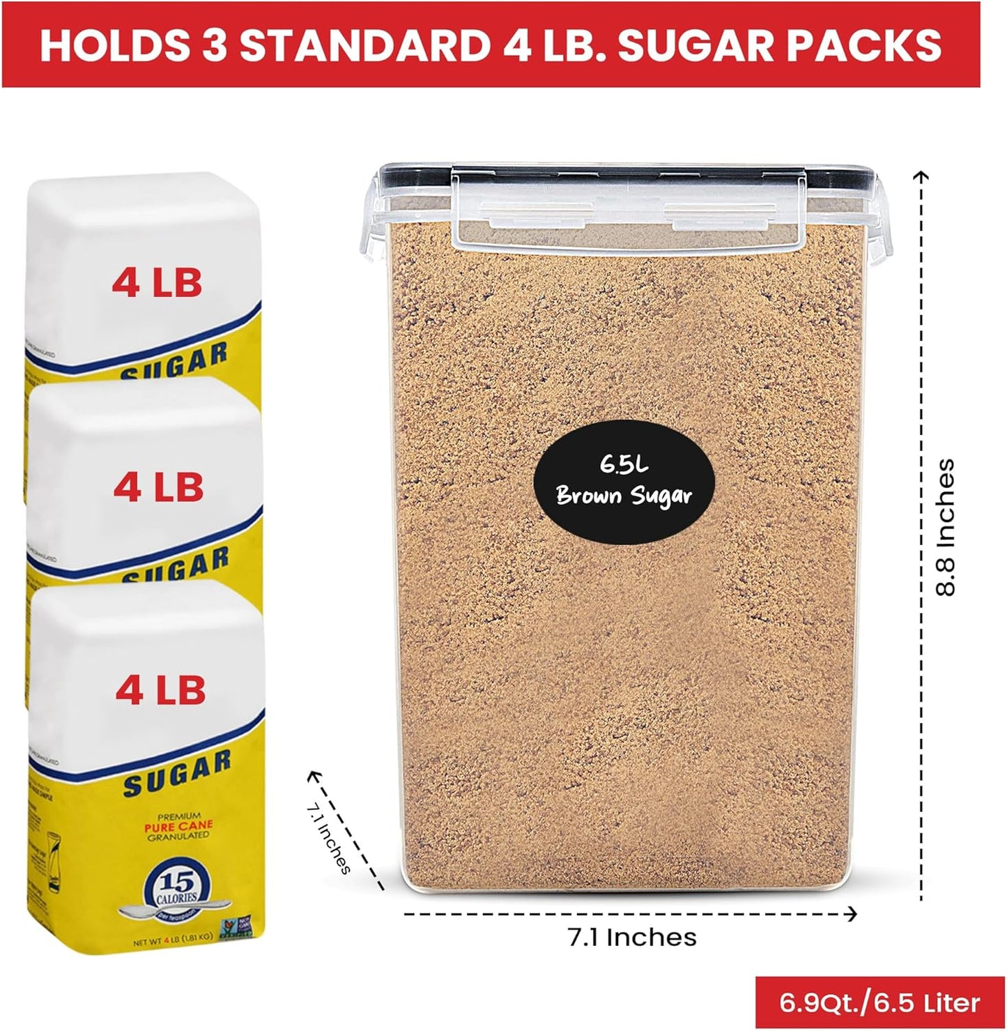 Extra Large Flour and Sugar Storage Containers 6.5L - 220 Fl. Oz 2 Pc Plastic Bulk Airtight Food Storage Rice Containers With Lids - Kitchen Pantry Organizer and Storage Canisters, Marker and Labels