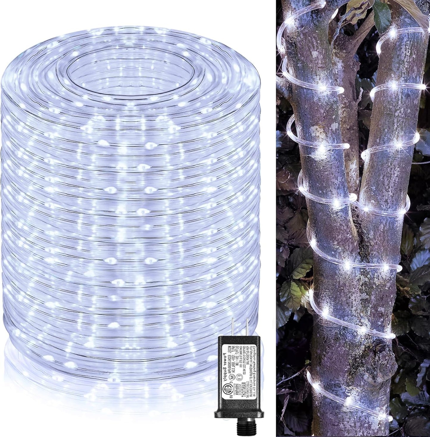 164FT Rope Lights Outdoor, 500 LED White Rope Lights Indoor Waterproof, 8 Modes Plug in Connectable String Lights for Outside Garden, Deck, Patio, Pool, Bedroom, Landscape, Party Decorations