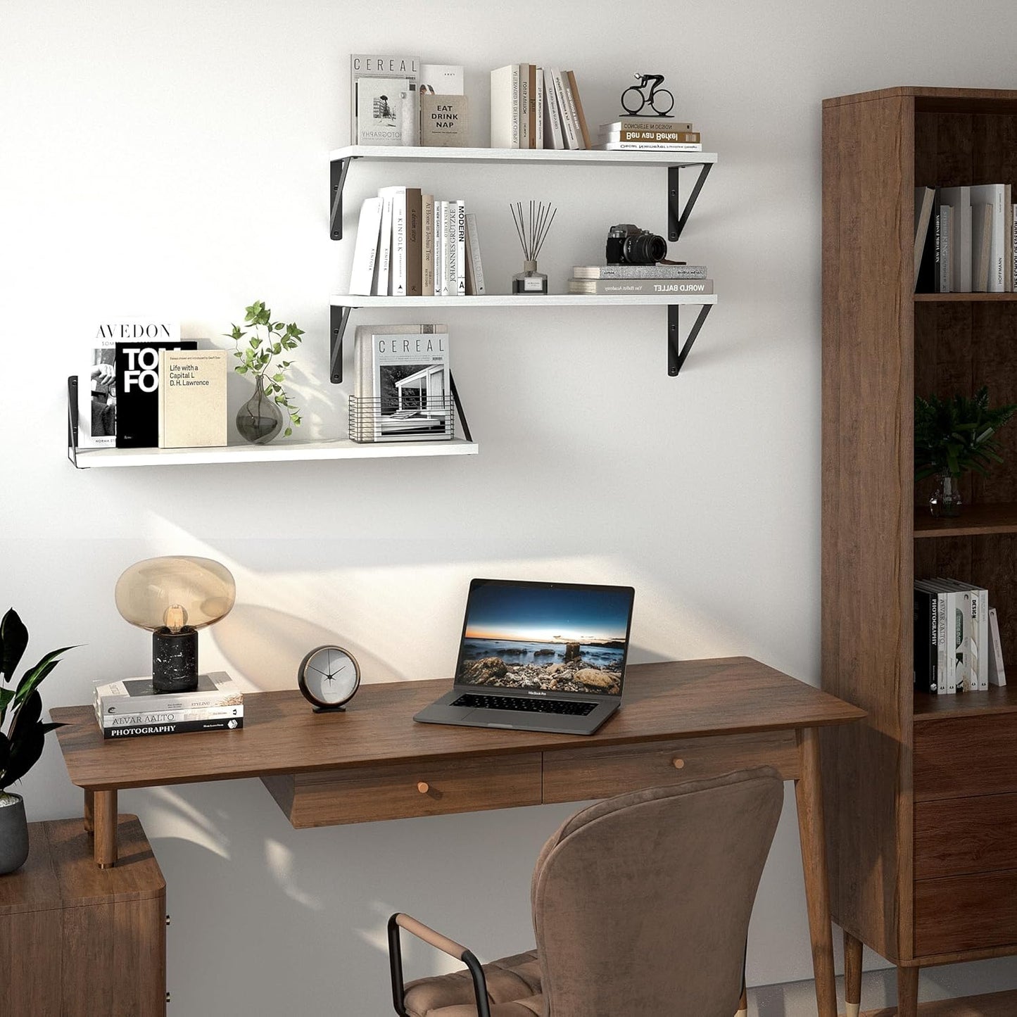 Heimlove Floating Shelves for Wall, 24 Inch Long Wood Floating Shelves Set of 3, Wall Mounted Hanging Shelf for Bathroom Bedroom Kitchen, White