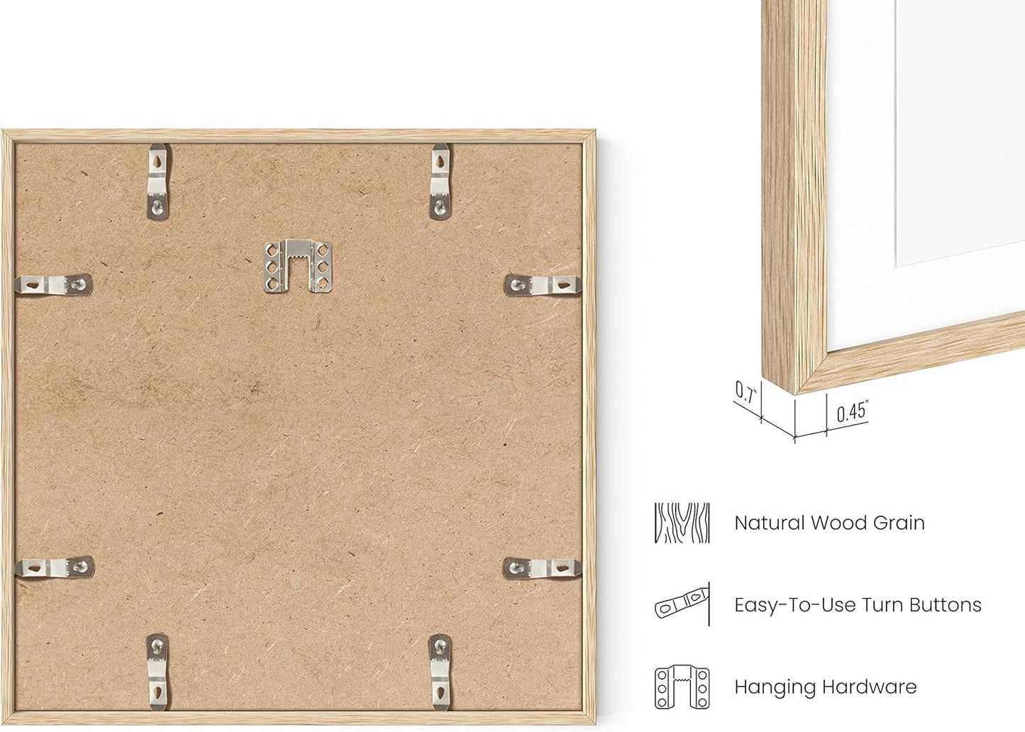 HAUS AND HUES Solid Oak Wood 12”x12” Picture Frames Matted to 8”x8” Set of 6 - Photo Gallery Wall Frames 12x12, Wood Picture Frames with Mat, 12x12 Gallery Wall Set (Beige Oak Frames)
