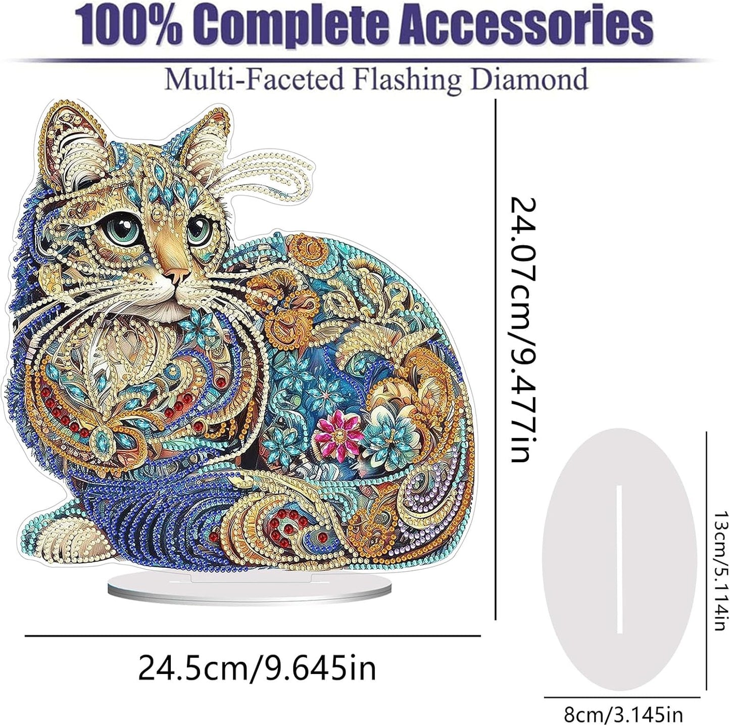 Diamond Painting Kits for Adults Beginners, 5D Full Drill Cat Crystal Art Desktop Ornament, DIY Single Sided Home Office Desk Decor, Creative Craft Gift Set with Tools
